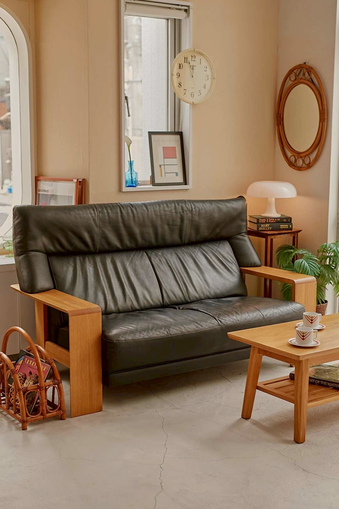 Black Leather Oak Sofa