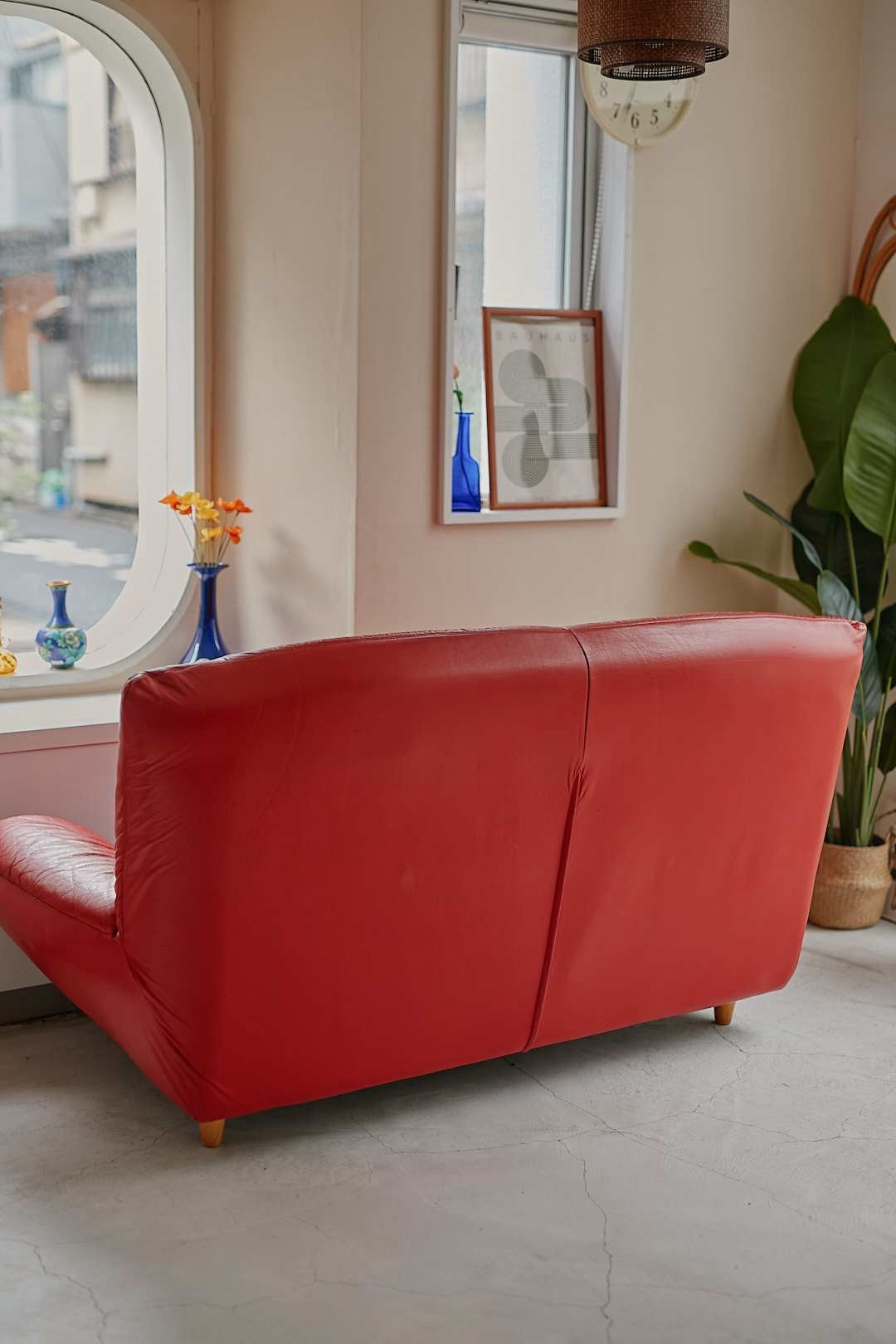 Puffy Red Leather Sofa