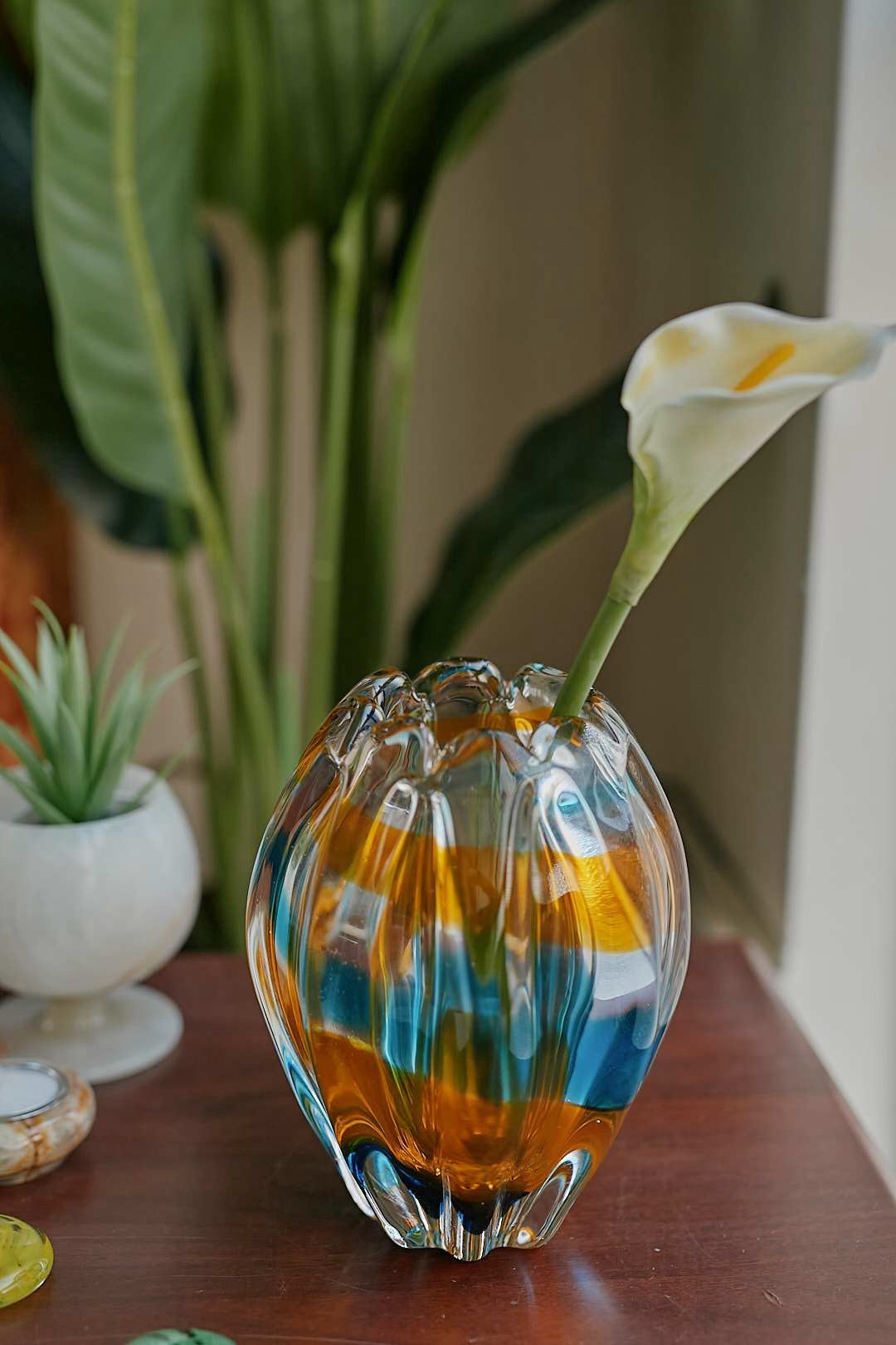 AmberBlue Art Glass Vase