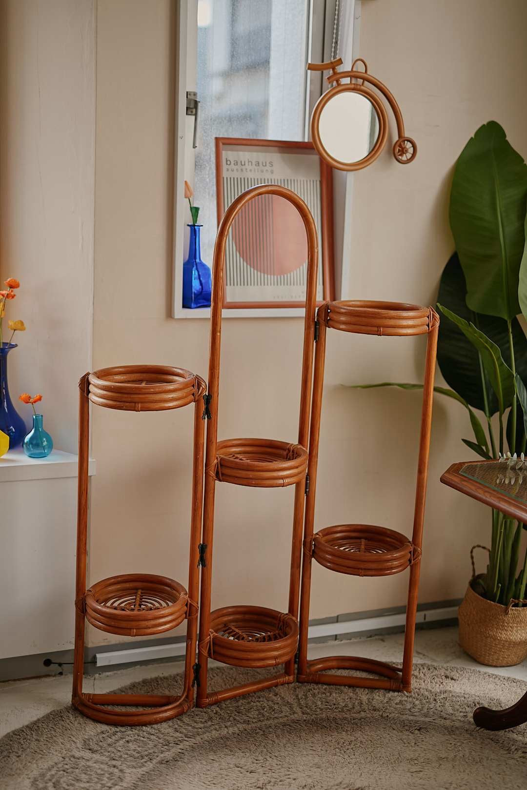 Folding Rattan Plant Stand