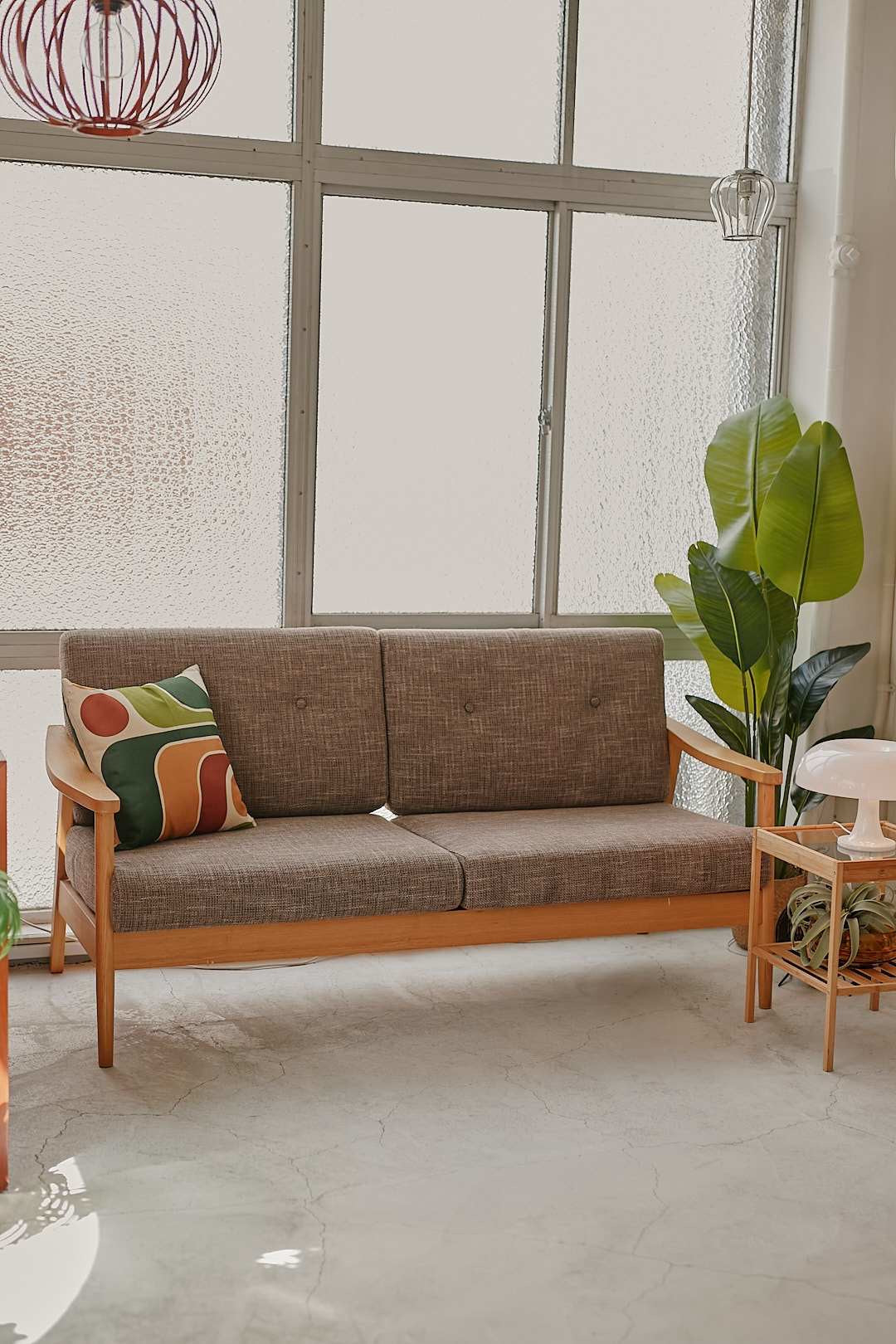 Brown Fabric Oak Flame Sofa