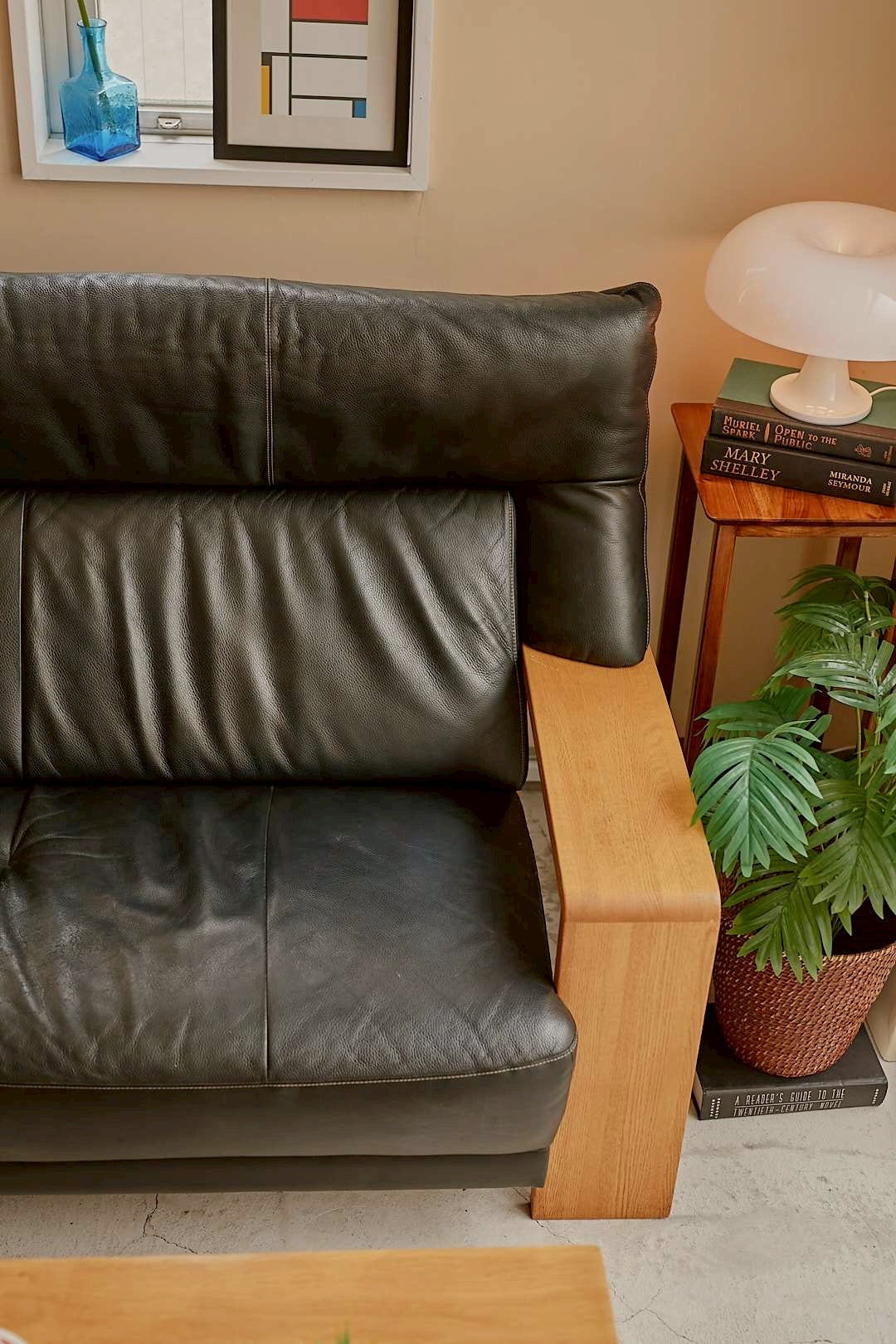 Black Leather Oak Sofa