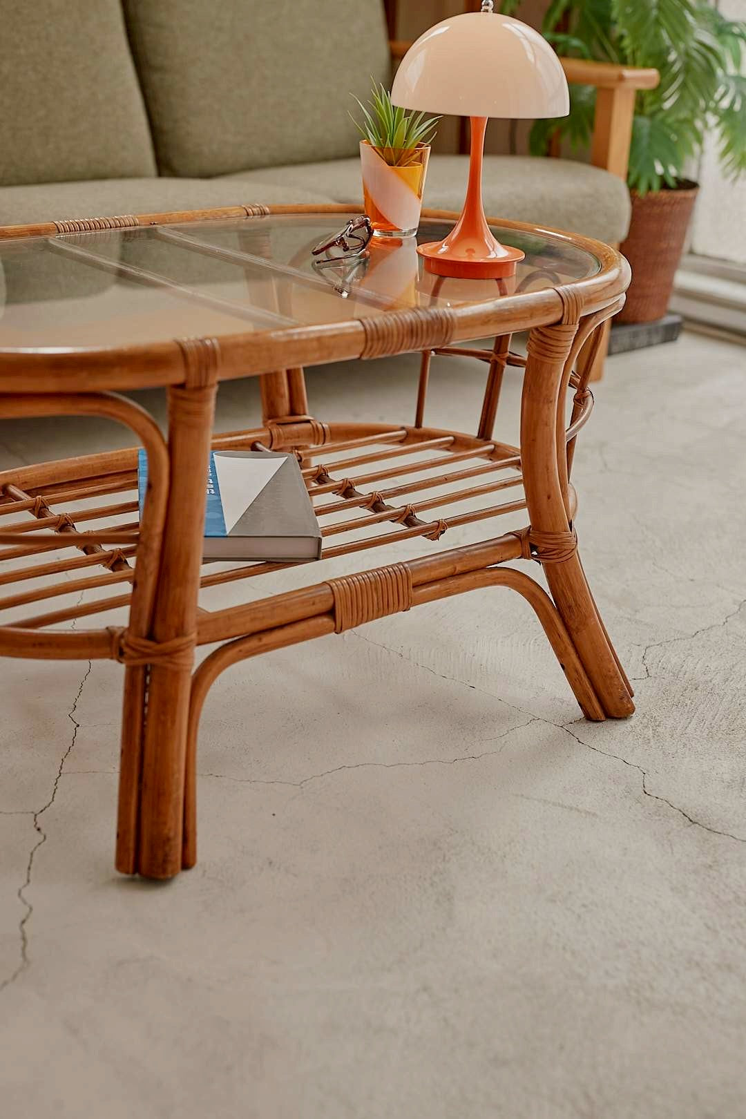 Rattan Oval Glass Table
