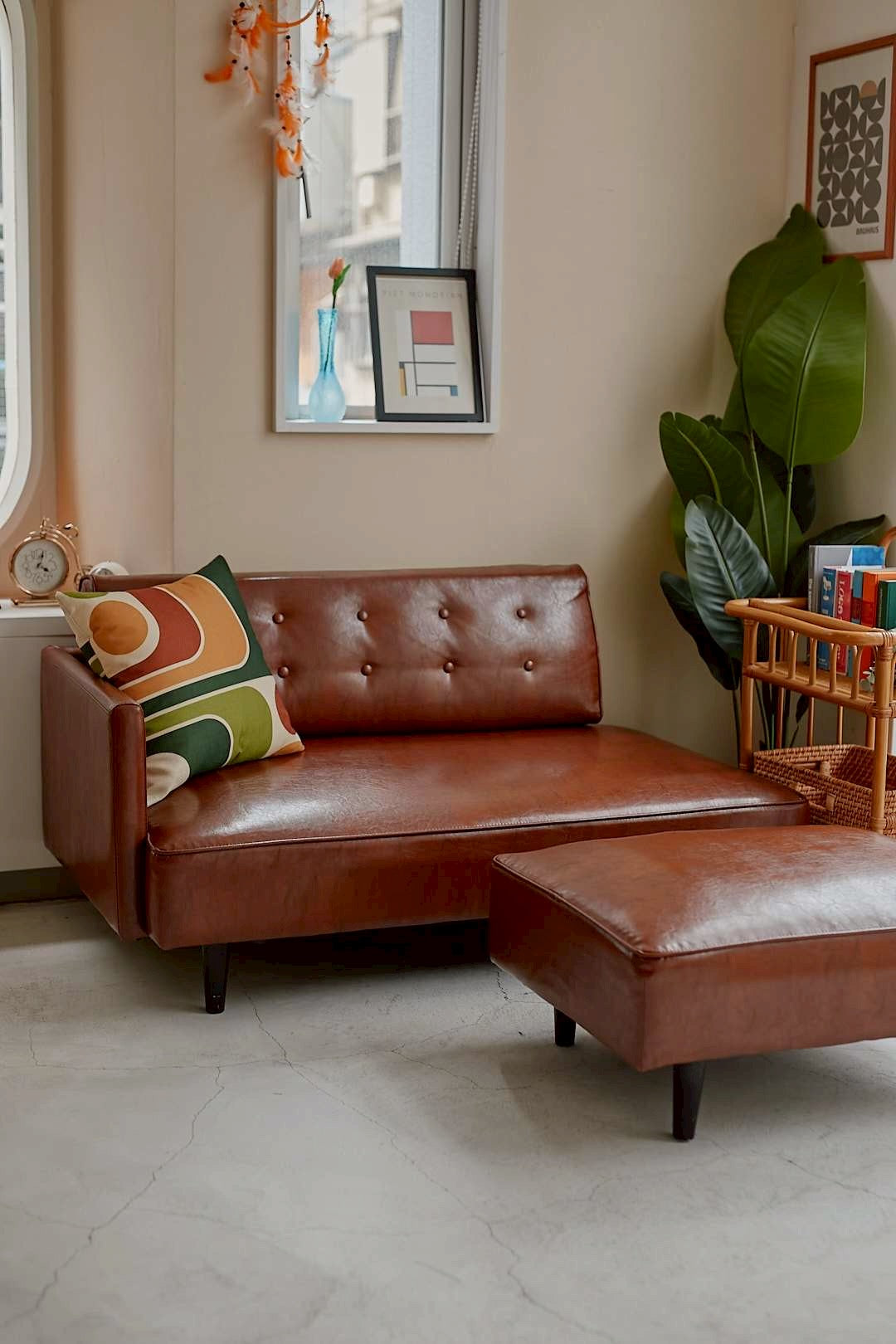 Vintage Brown Lounge Sofa & Ottoman
