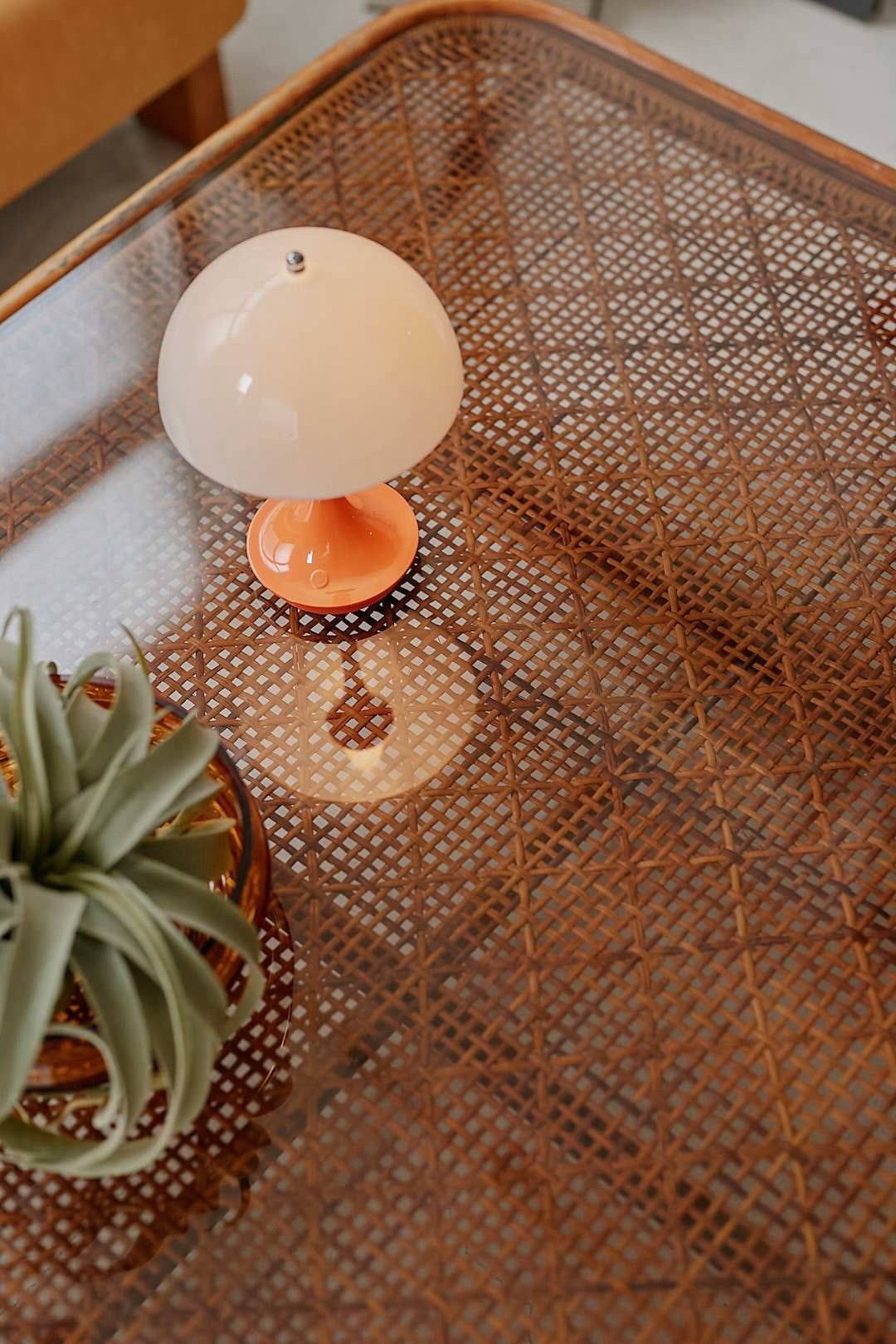 Rattan Wide Glass Low Table