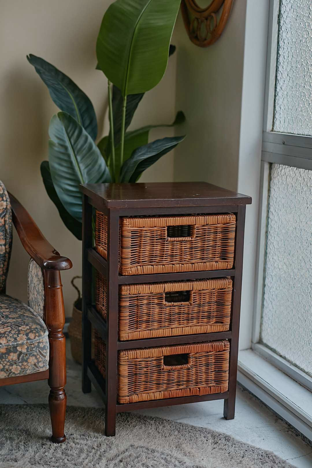 Brown Rattan Side Cabinet