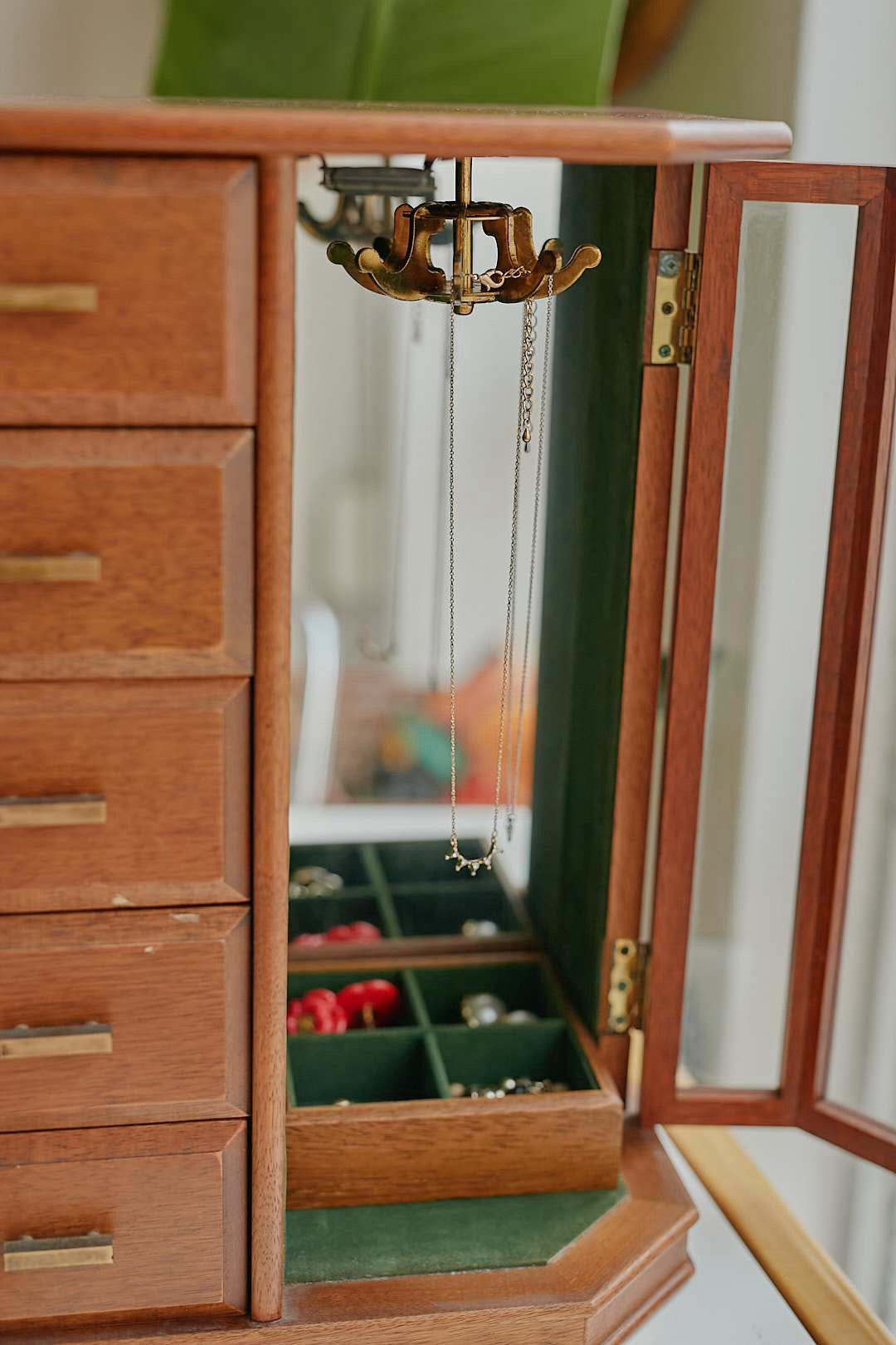 Glass door jewelry cabinet