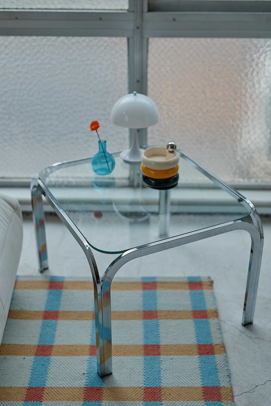 Chrome Frame Glass Side Table