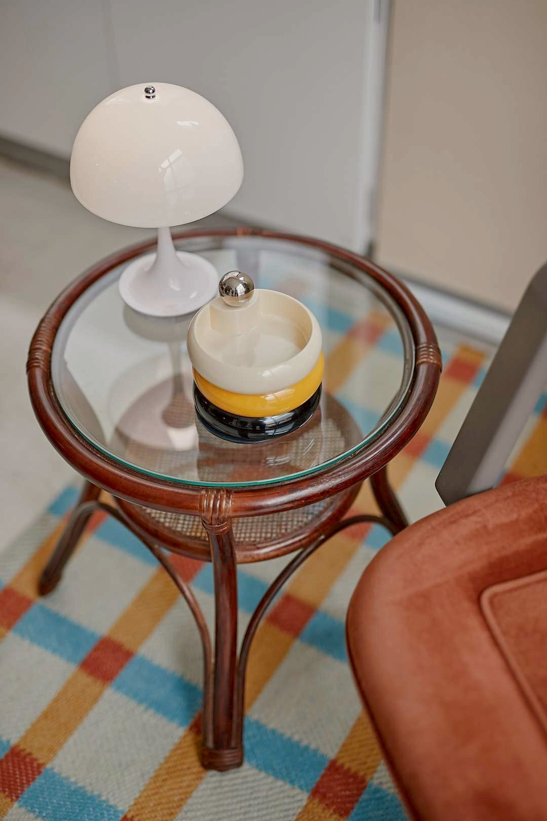 Rattan circle side table