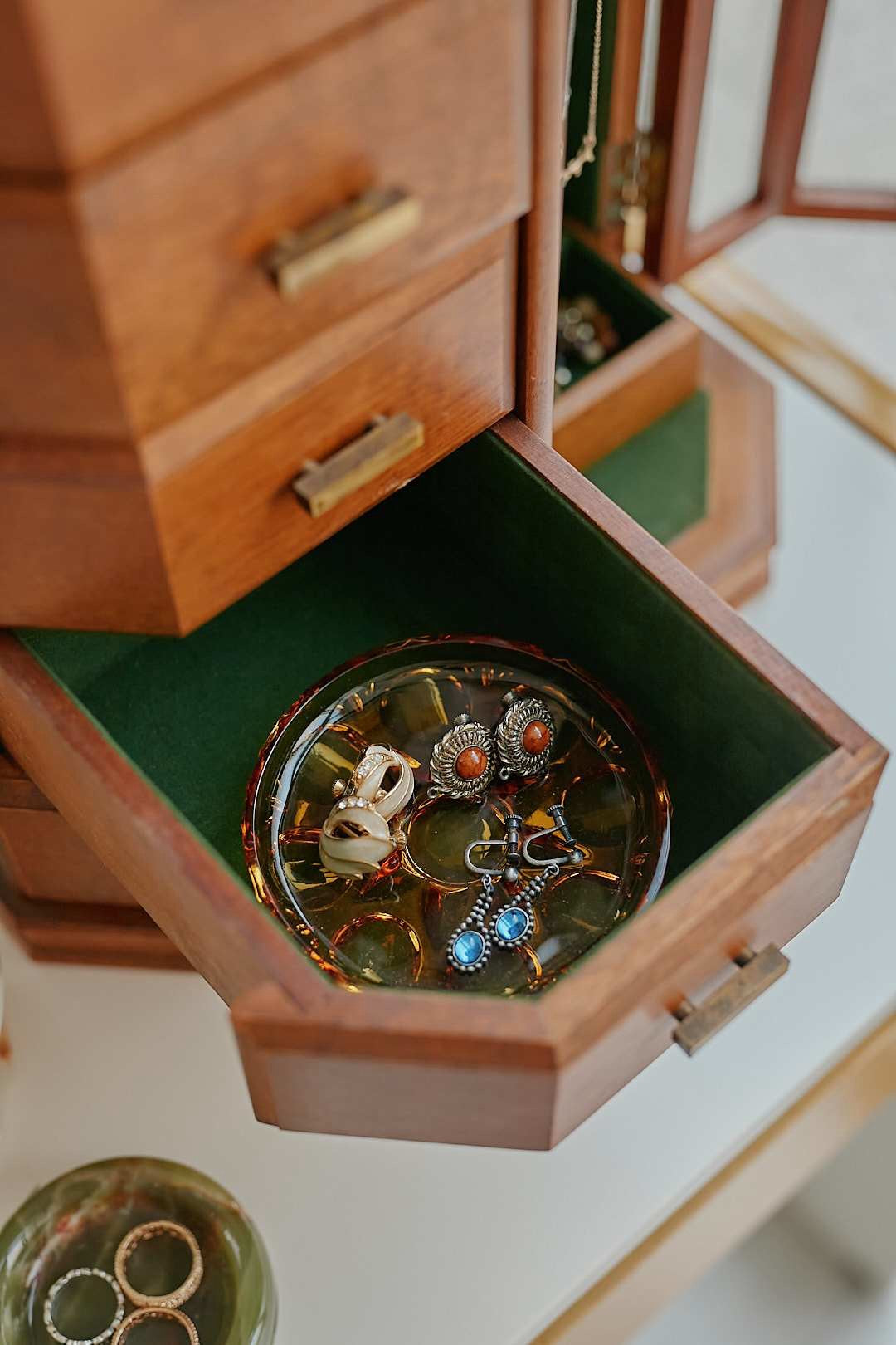 Glass door jewelry cabinet