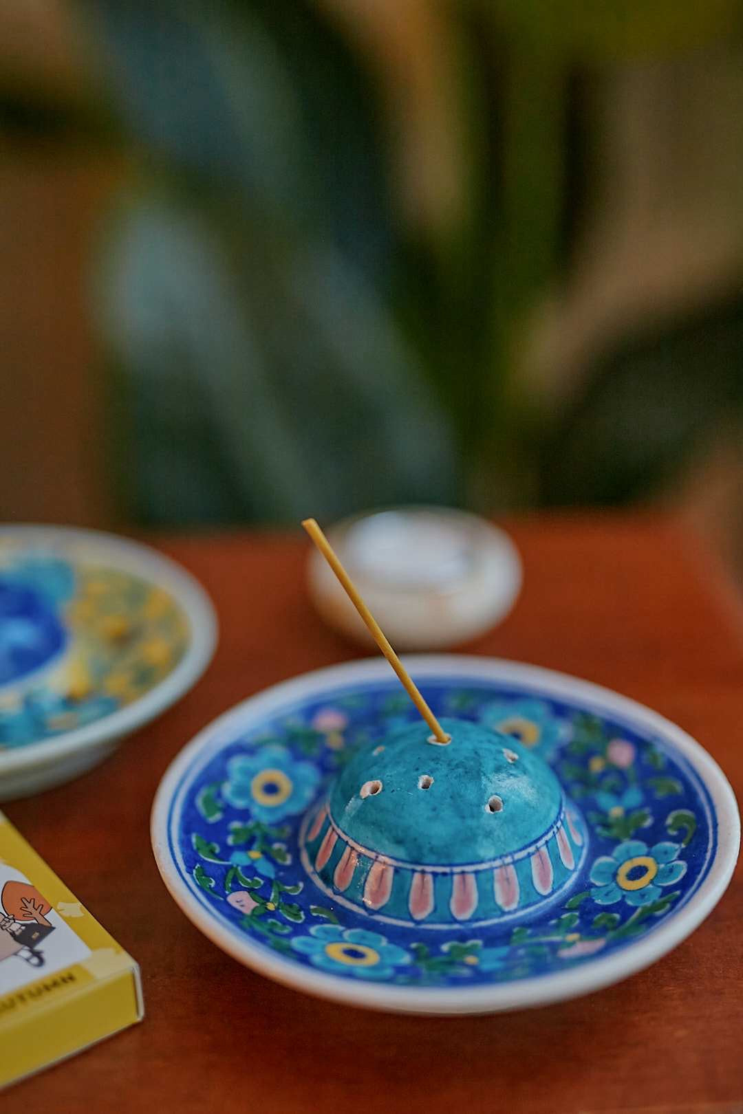 India Pottery Incense Tray(blue)