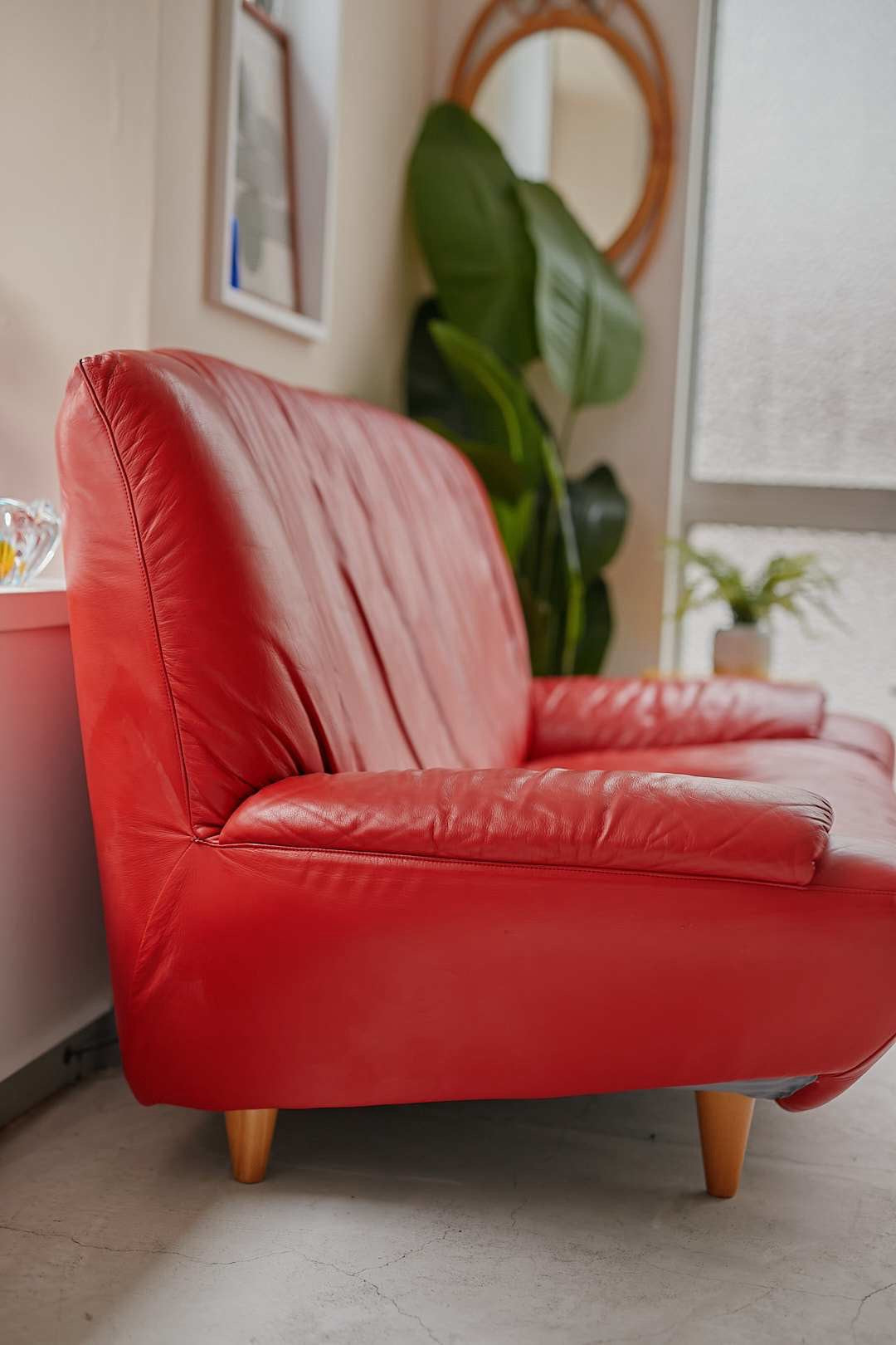 Puffy Red Leather Sofa