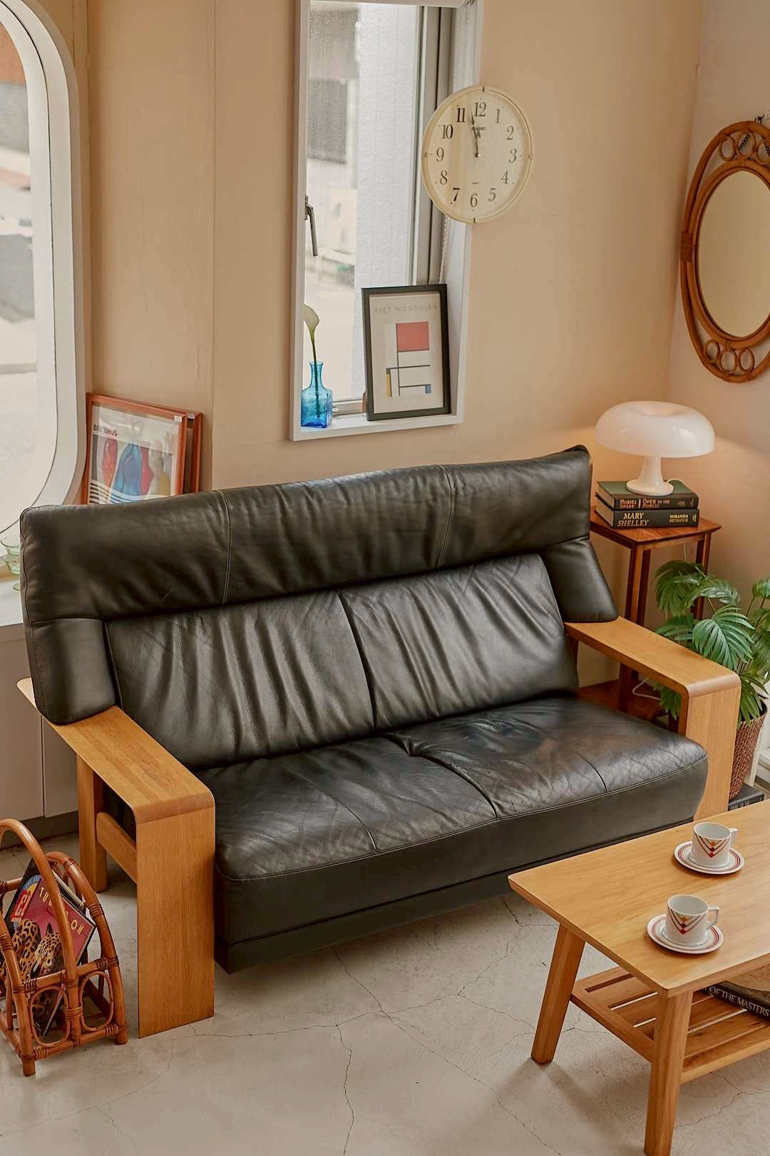 Black Leather Oak Sofa