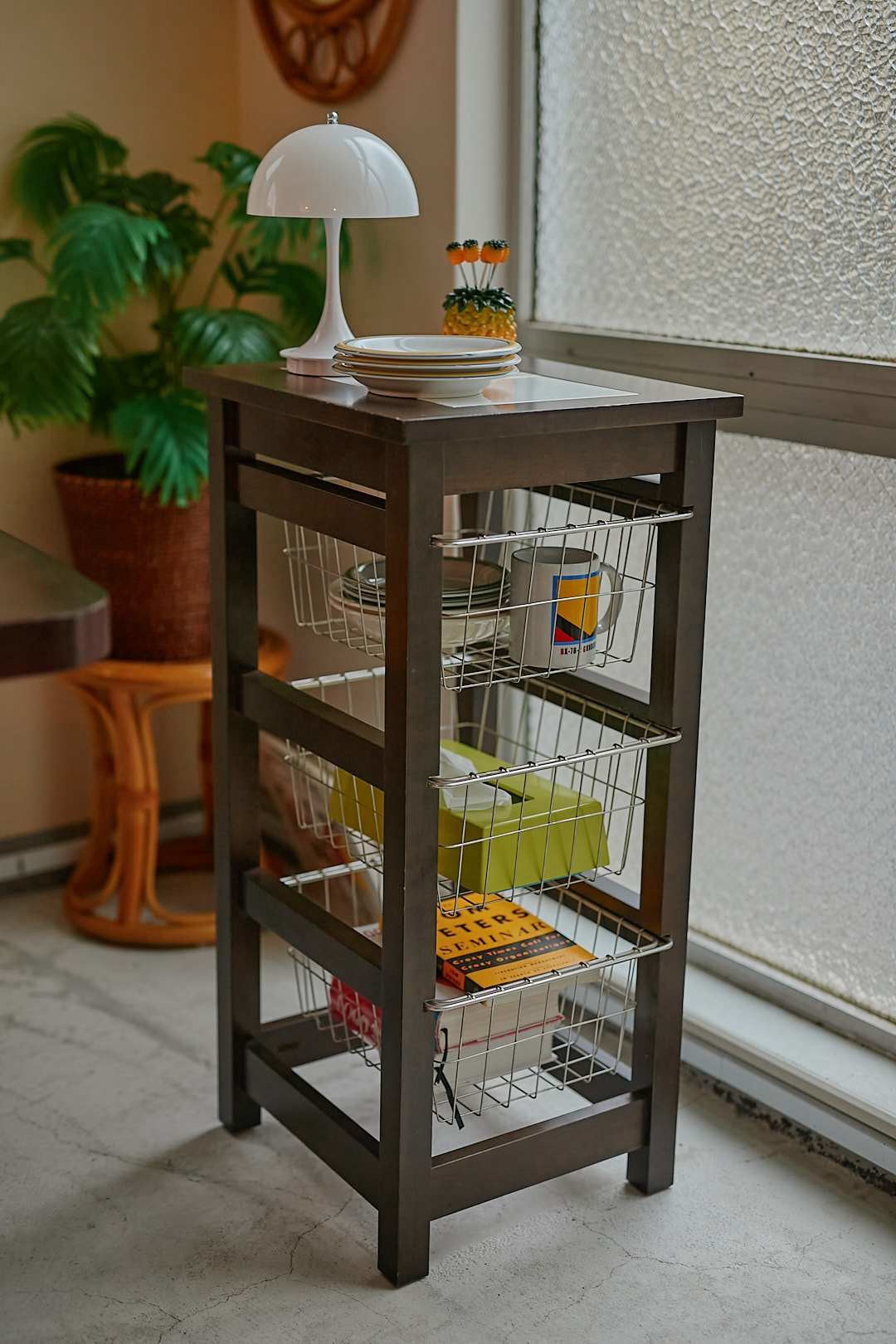 Wire Basket Tile Top Wagon
