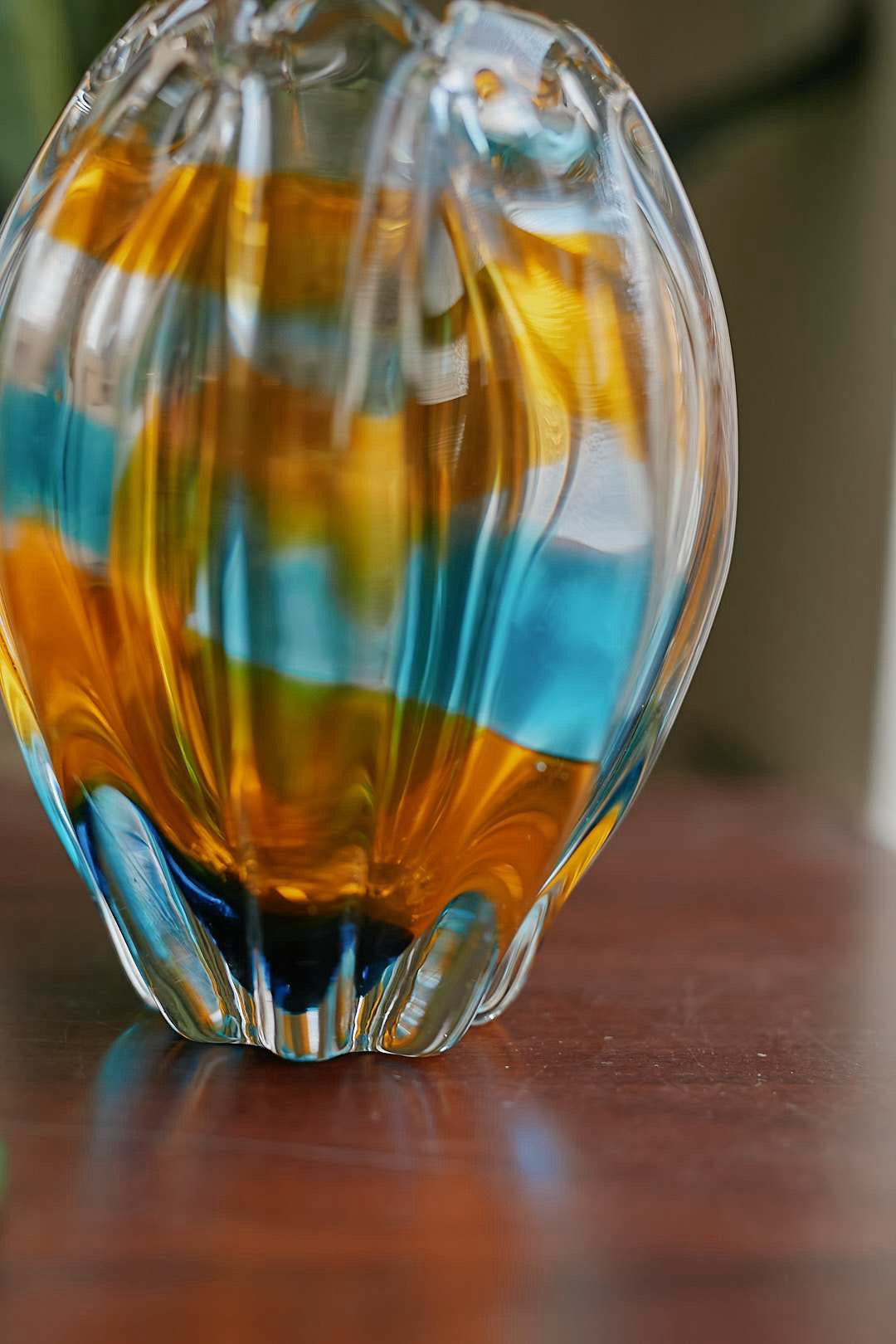 AmberBlue Art Glass Vase