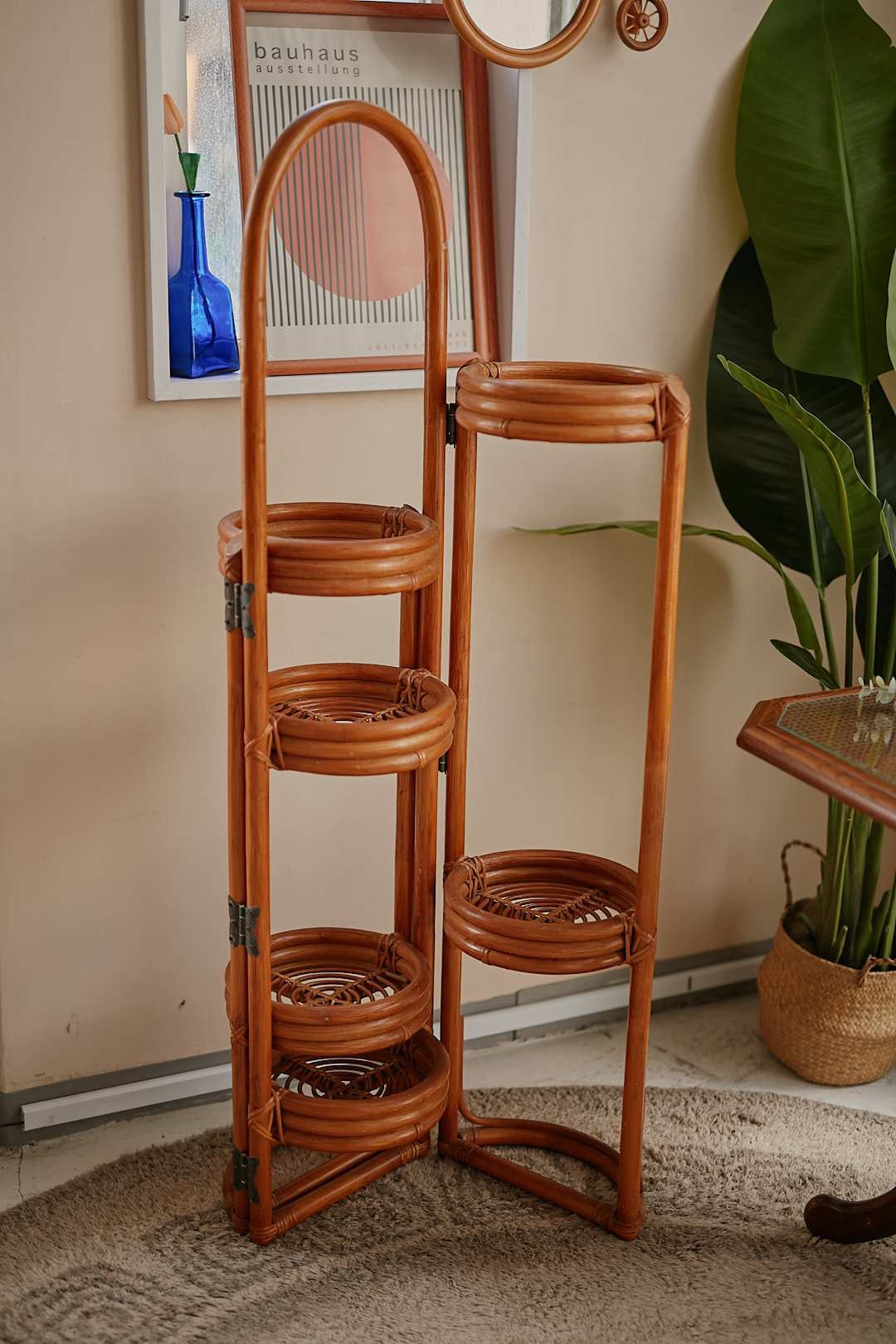 Folding Rattan Plant Stand