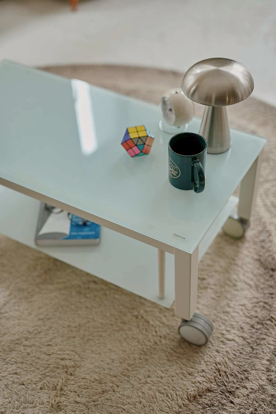White glass tier lowboard