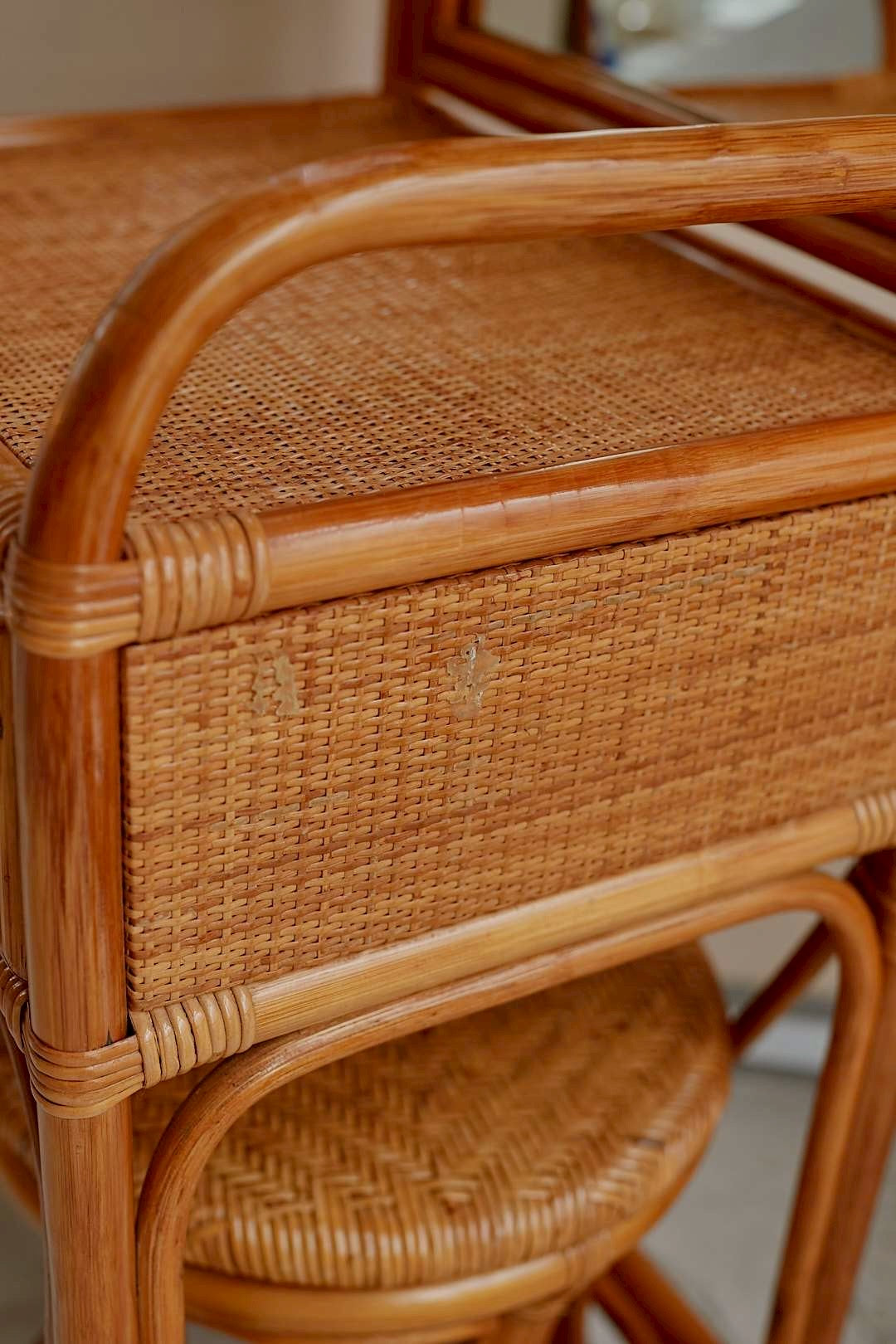 Rattan Arch Mirror Dresser Set