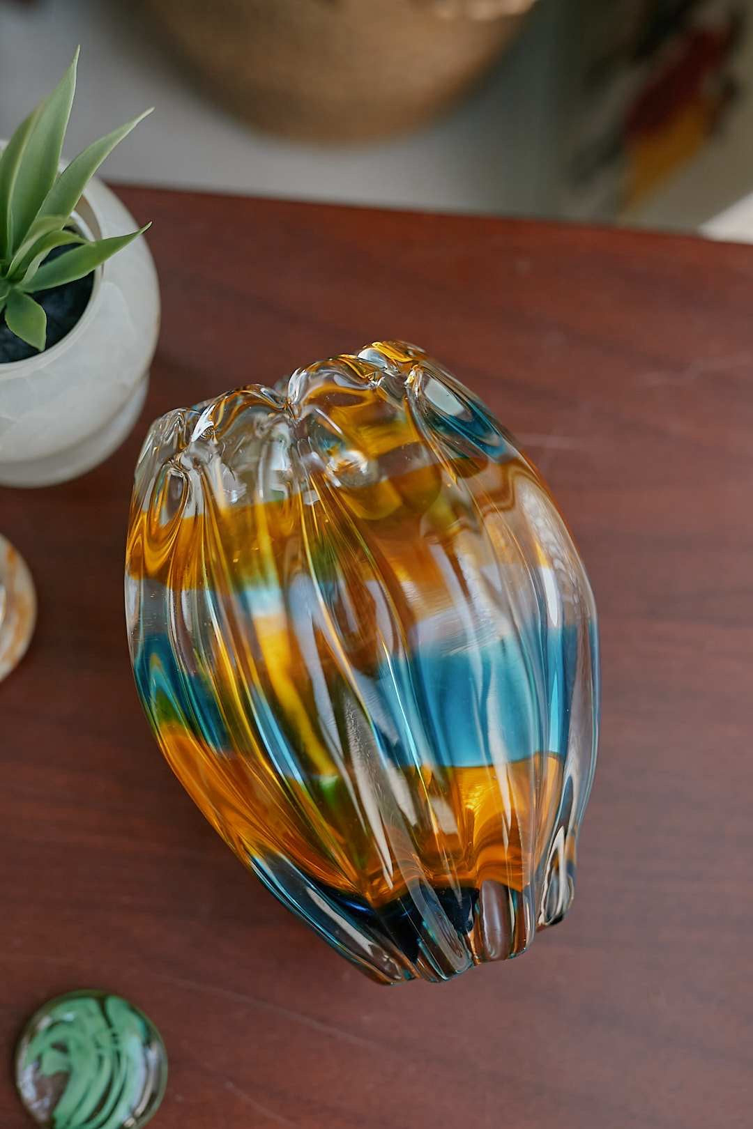 AmberBlue Art Glass Vase