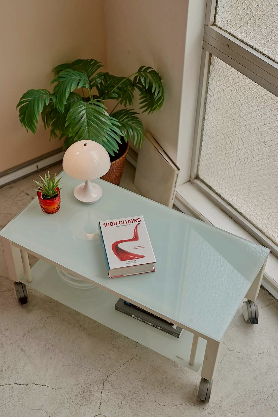 White glass tier lowboard