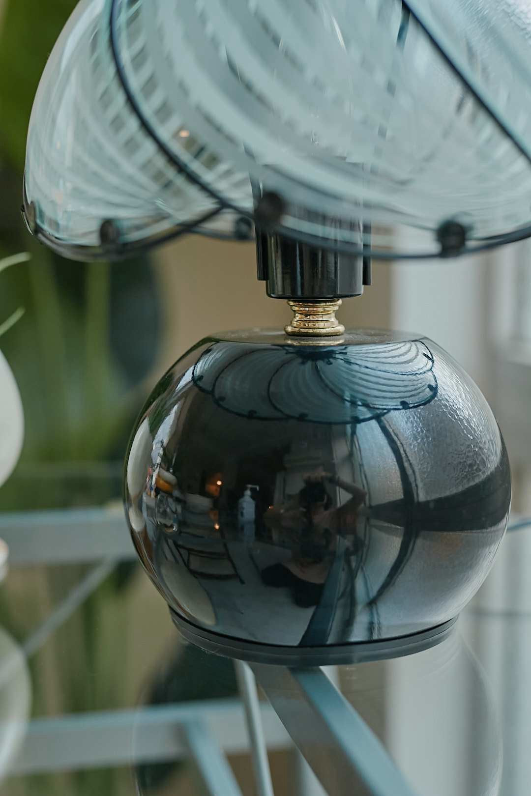 Black spherical touch-sensor lamp
