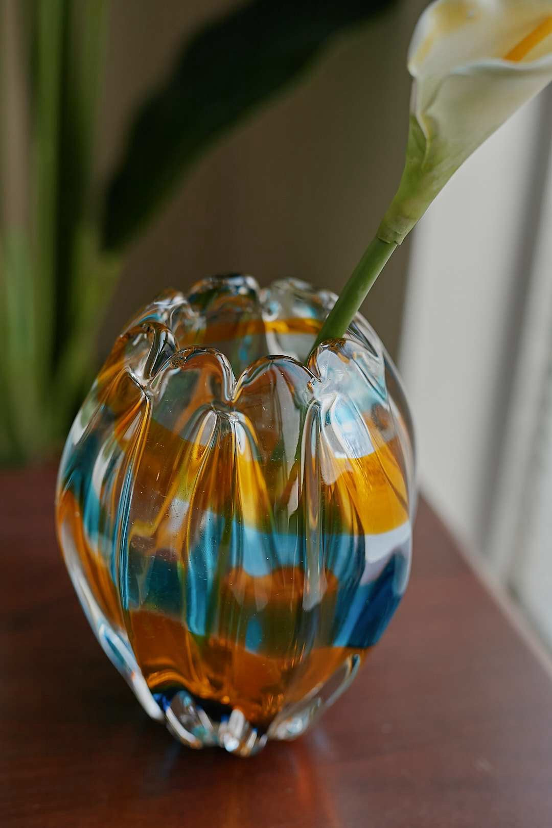 AmberBlue Art Glass Vase