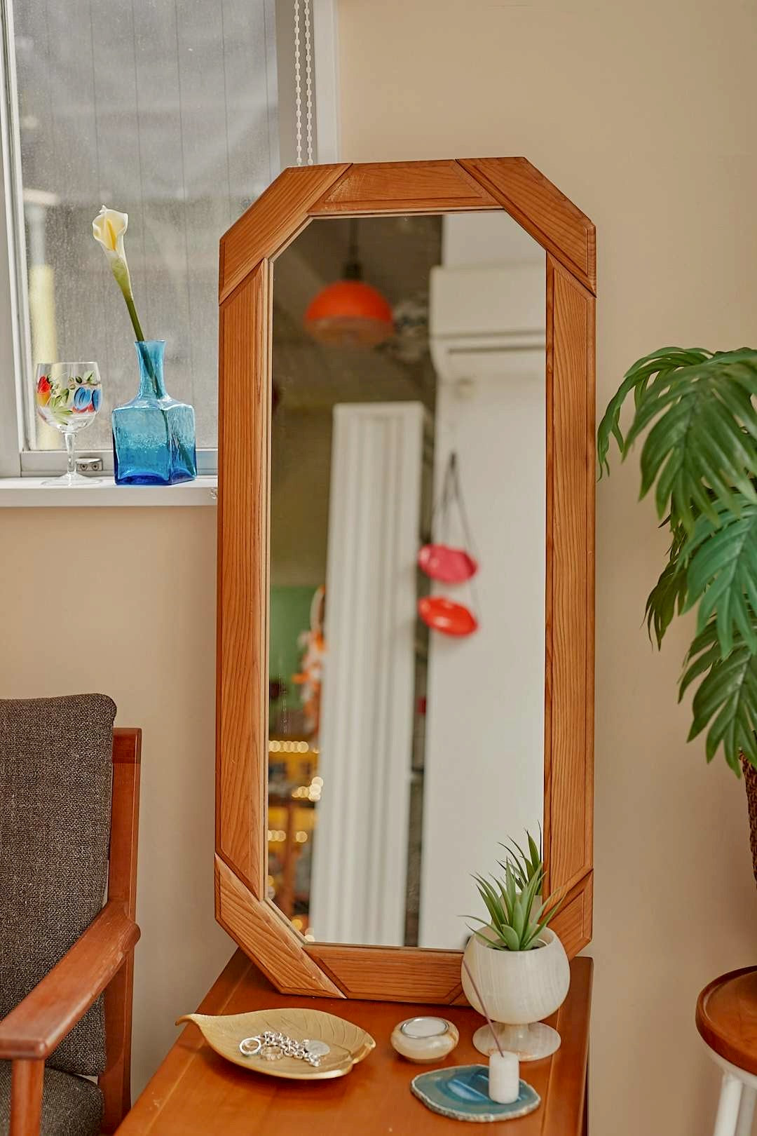 Octagonal Wood Frame Mirror