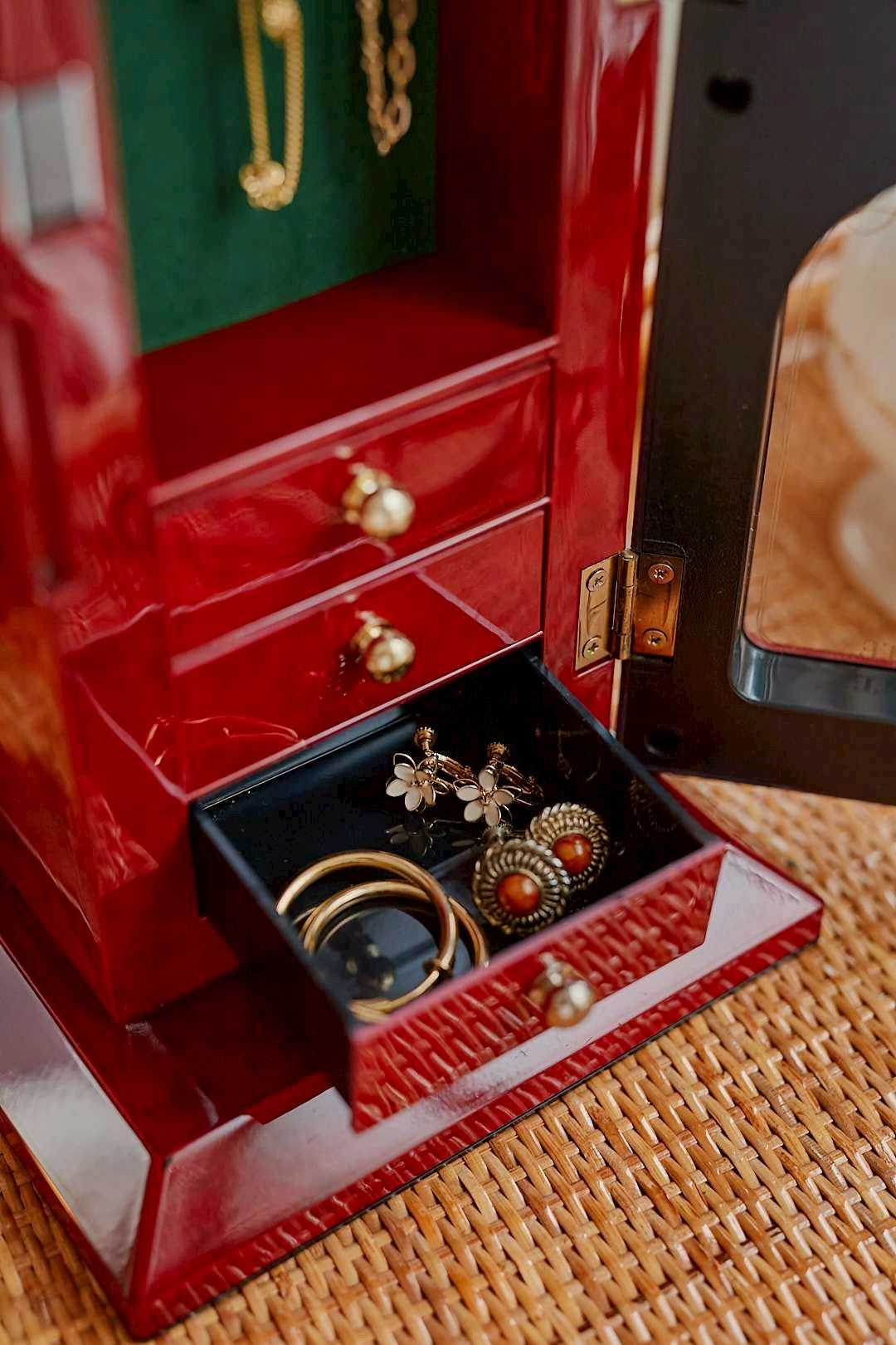 Wine Red Jewelry Clock Box