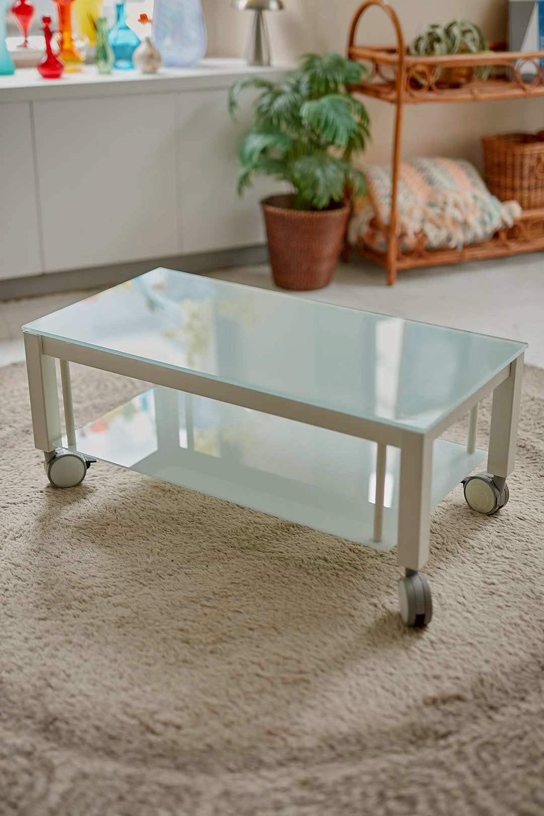 White glass tier lowboard