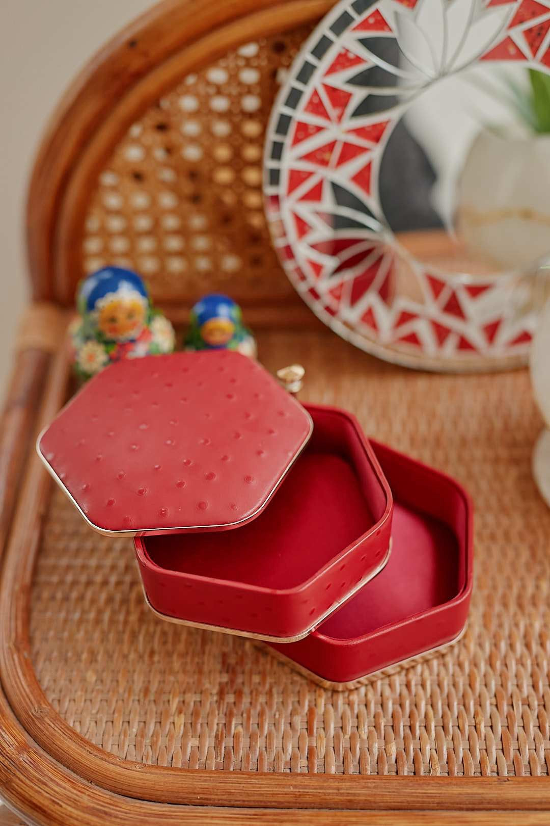 Red Hexagon Jewelry Case