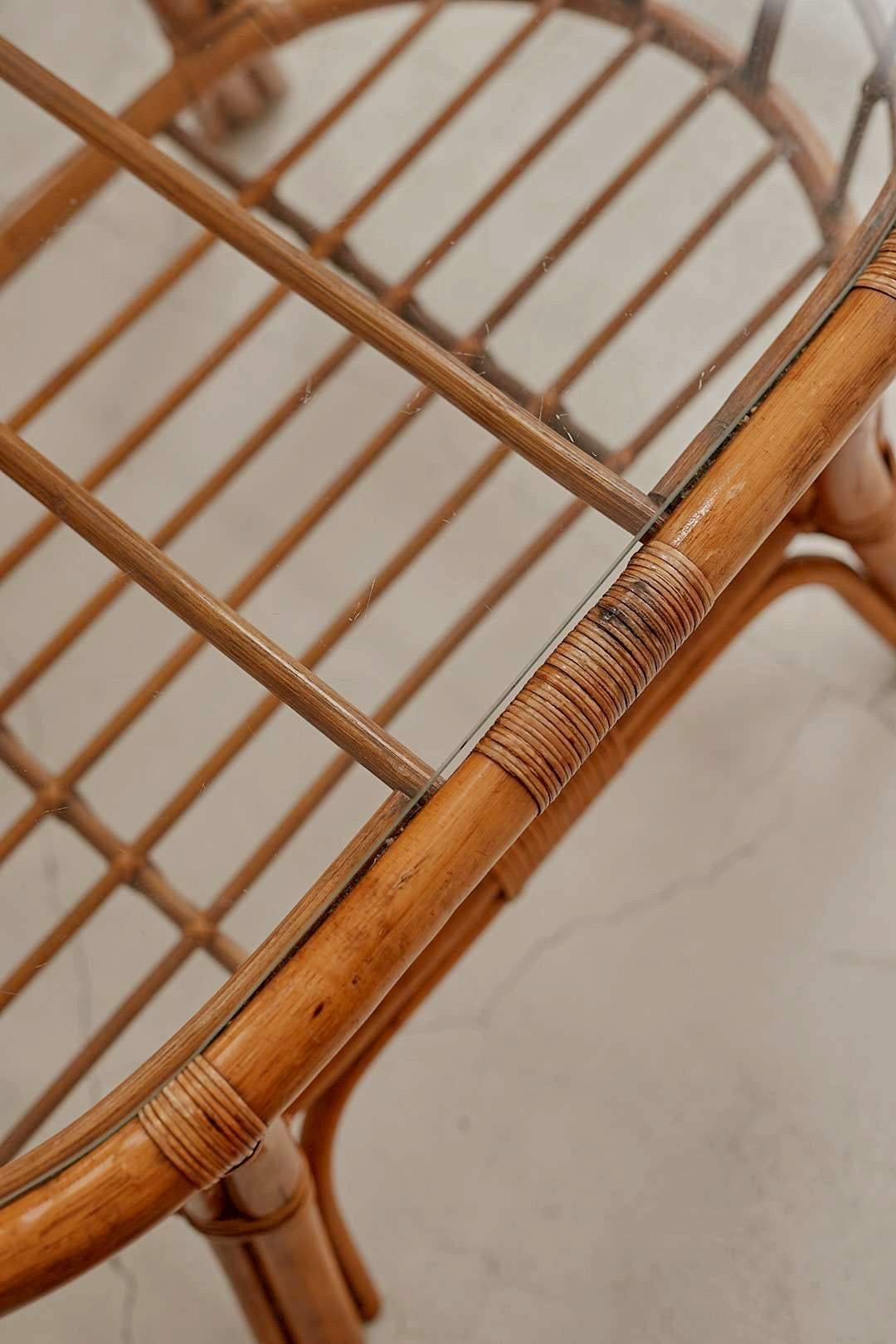 Rattan Oval Glass Table