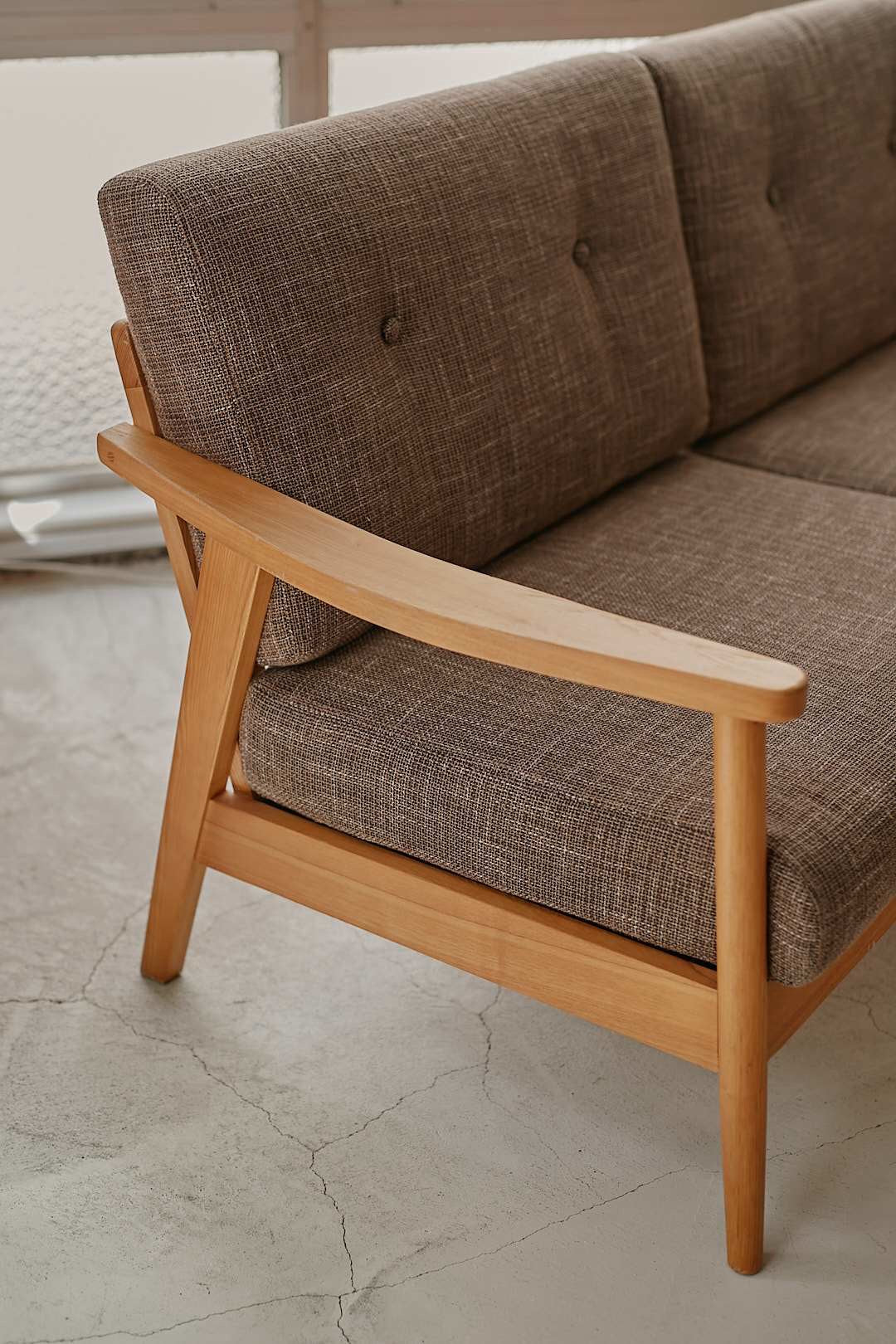 Brown Fabric Oak Flame Sofa
