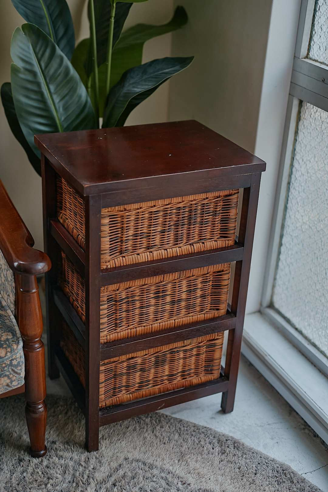 Brown Rattan Side Cabinet