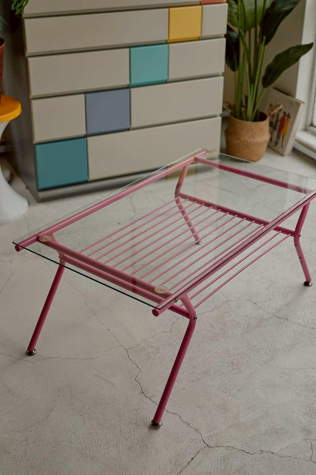 Pink Frame Glass Table