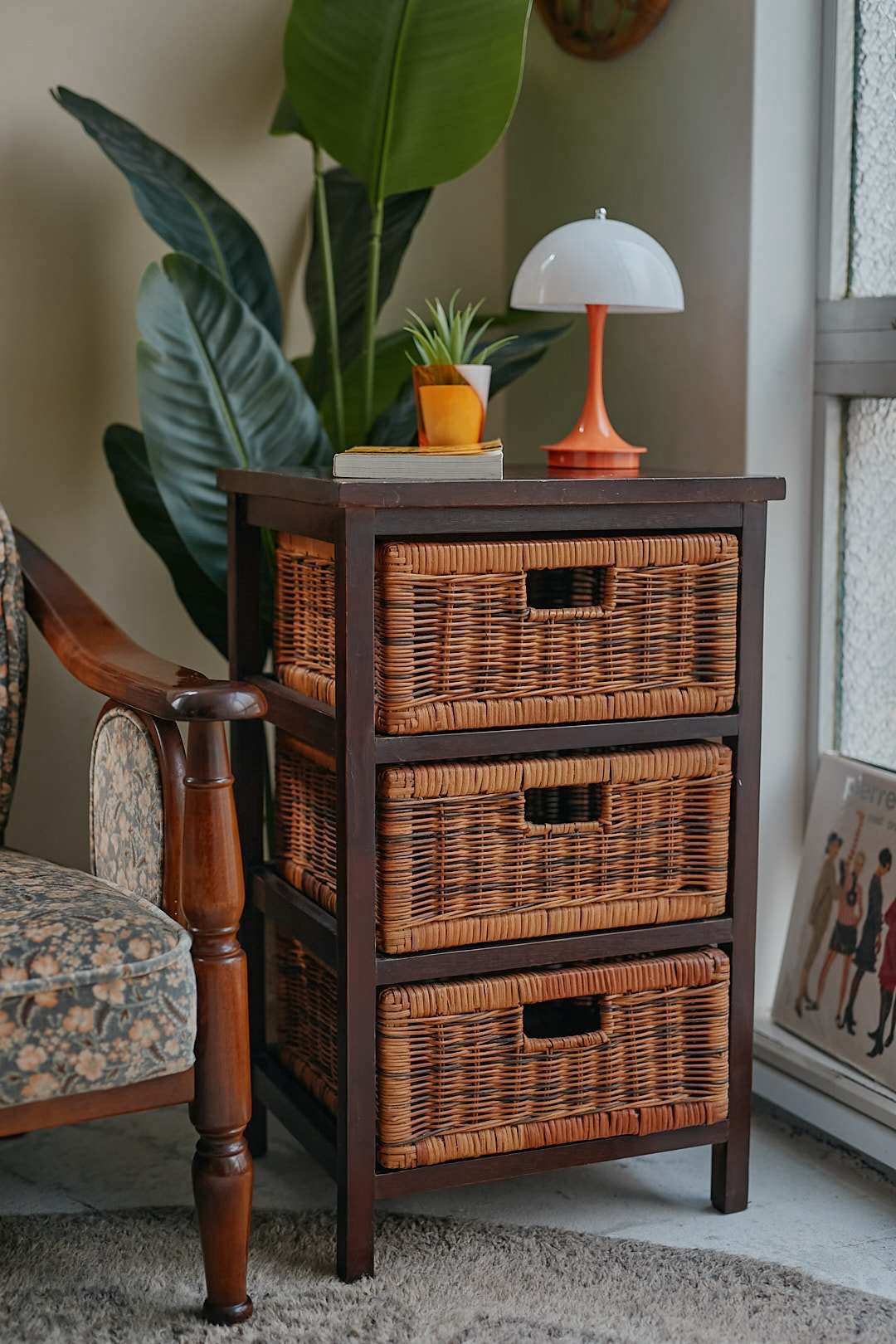 Brown Rattan Side Cabinet