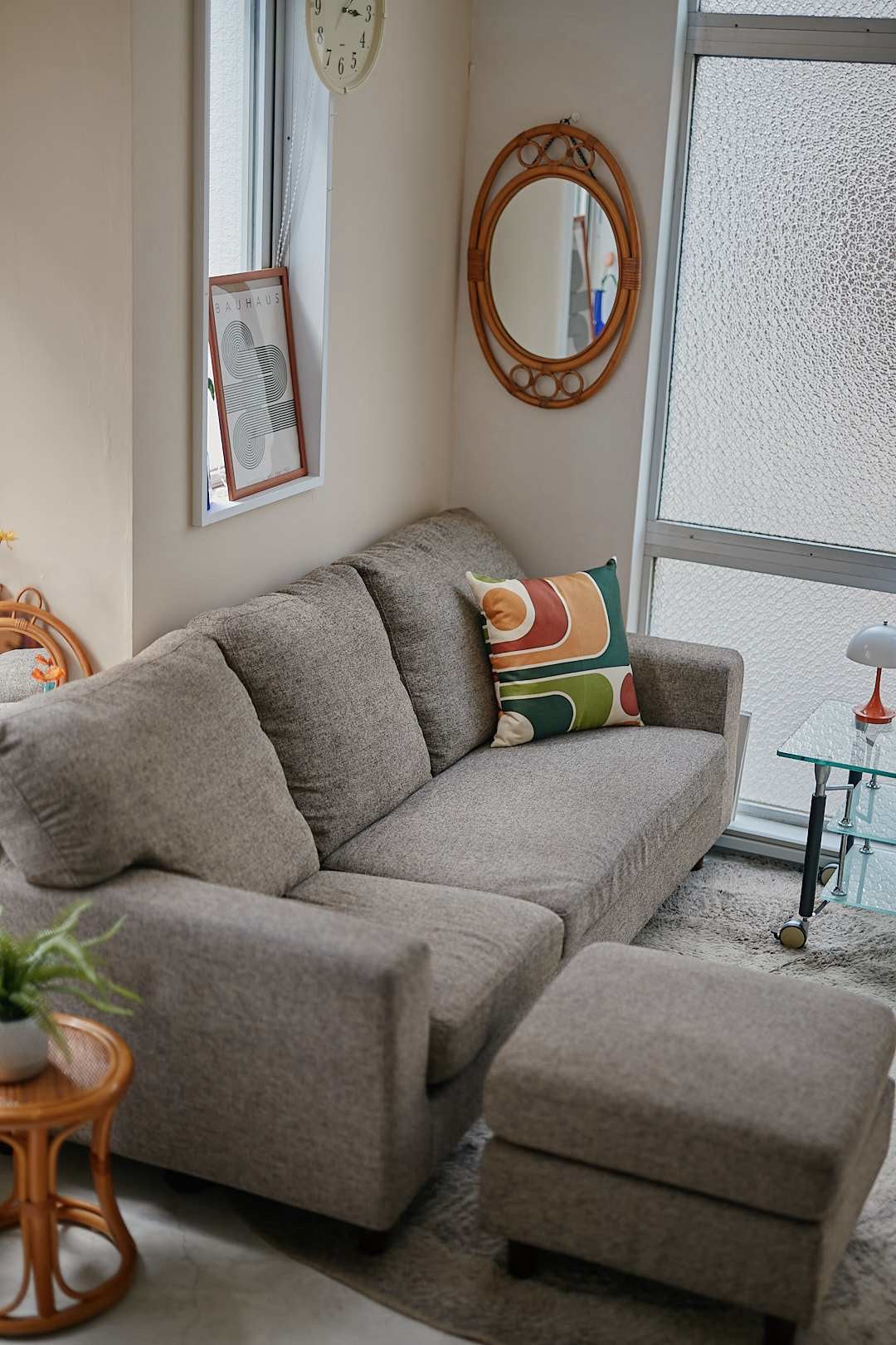 Gray Fabric Sectional Sofa with Ottoman