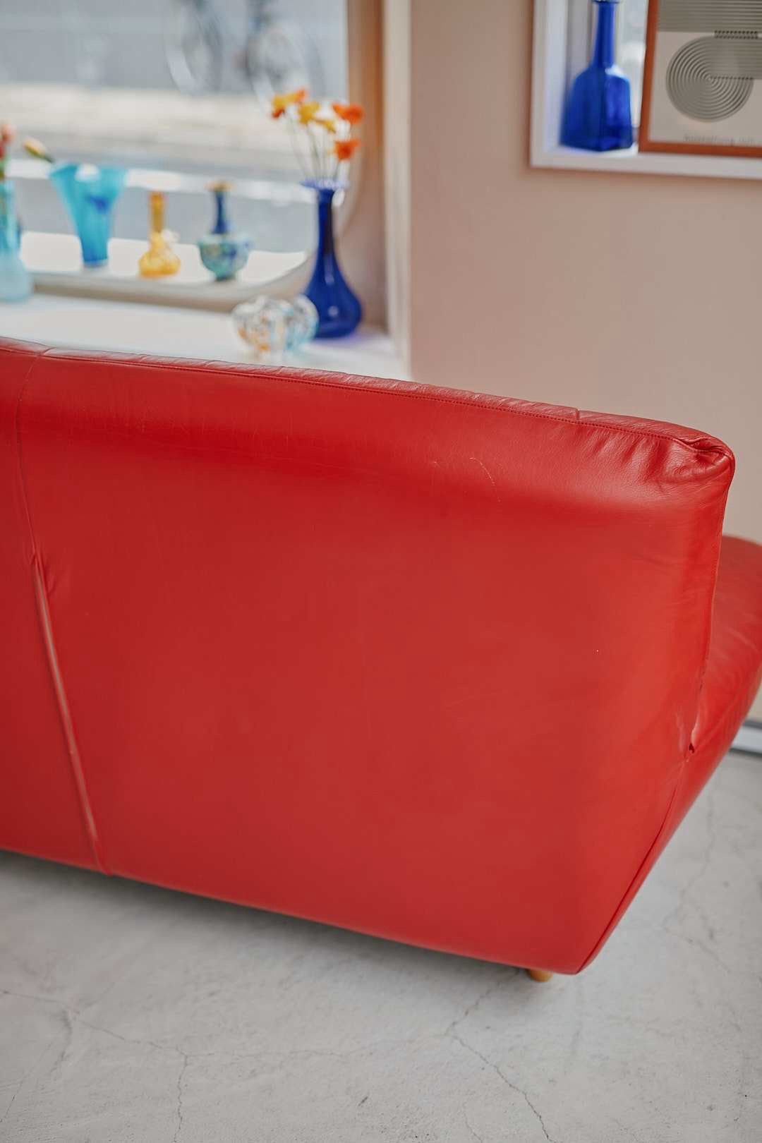 Puffy Red Leather Sofa