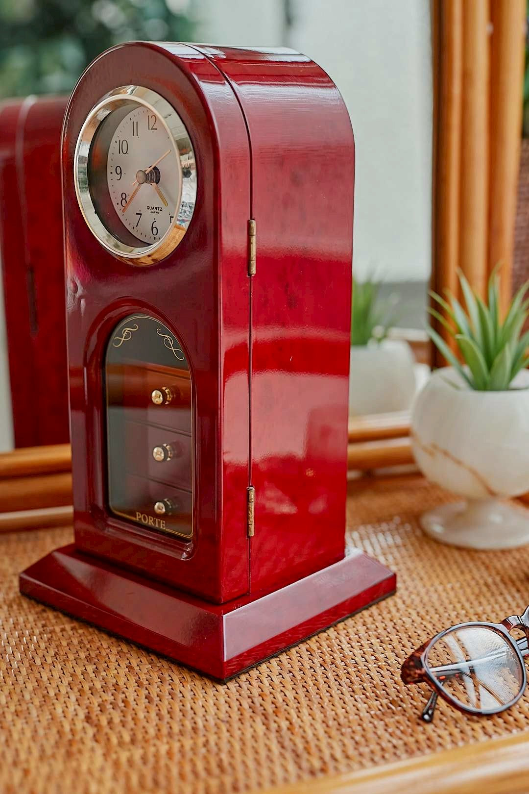Wine Red Jewelry Clock Box