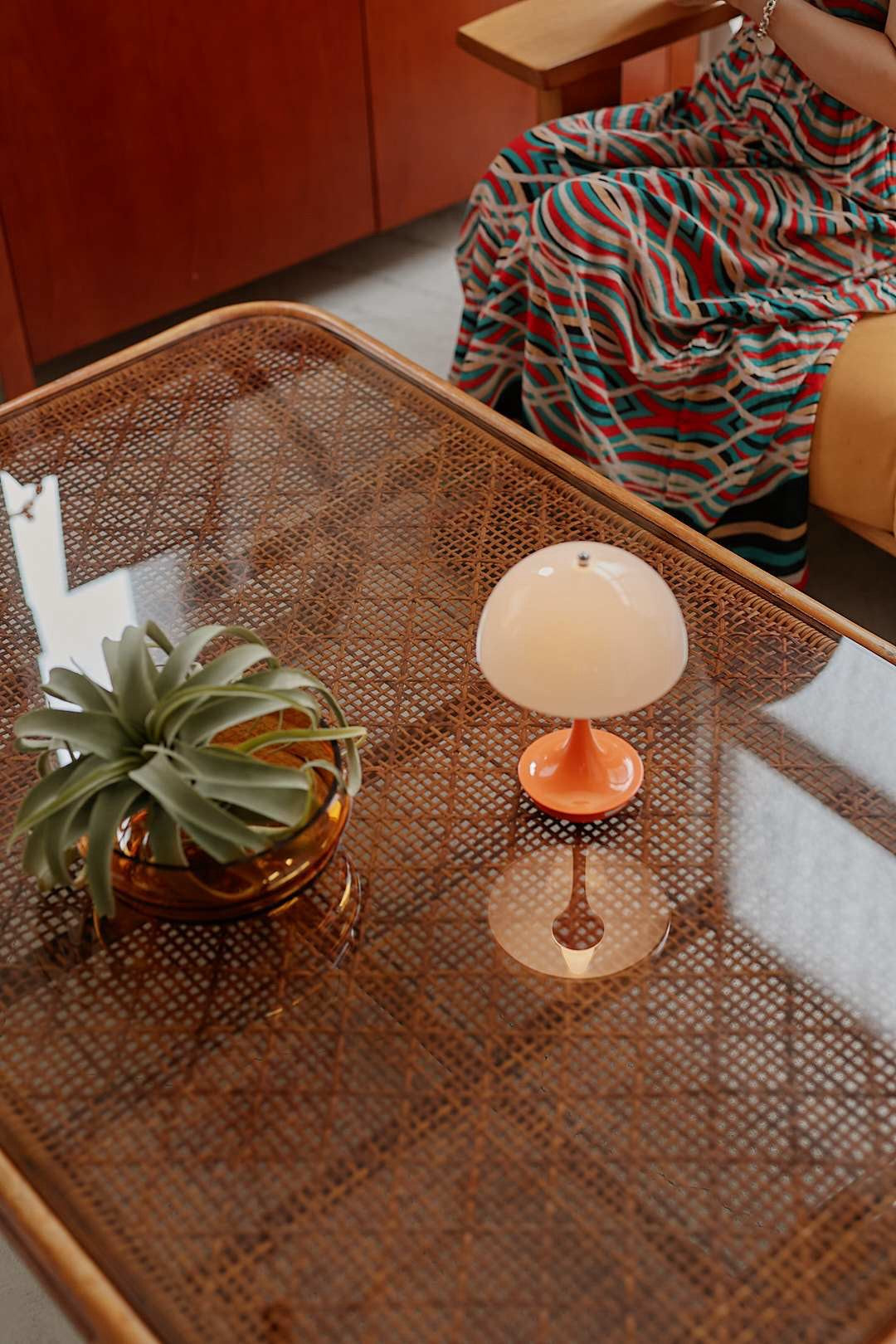 Rattan Wide Glass Low Table