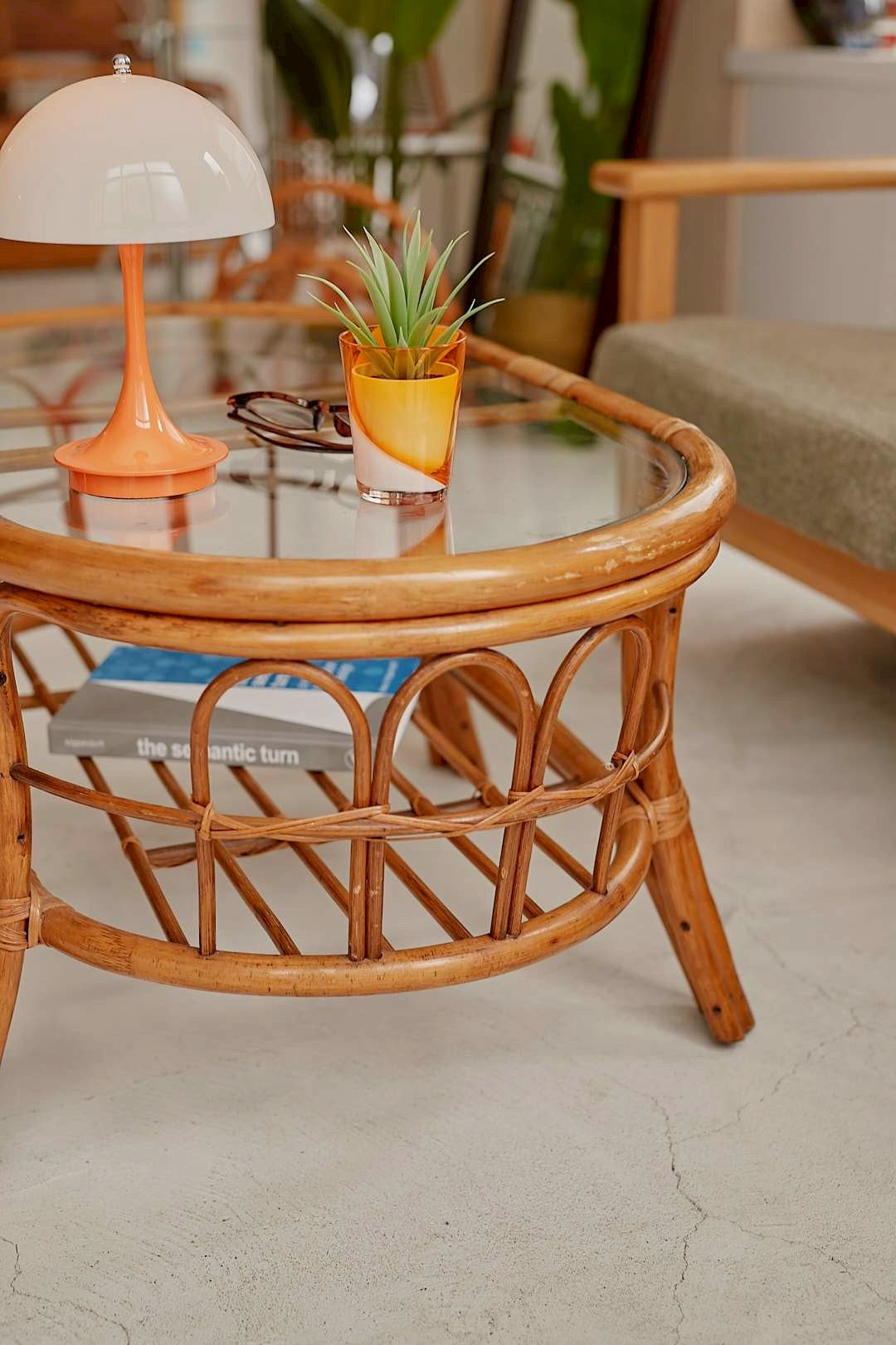 Rattan Oval Glass Table