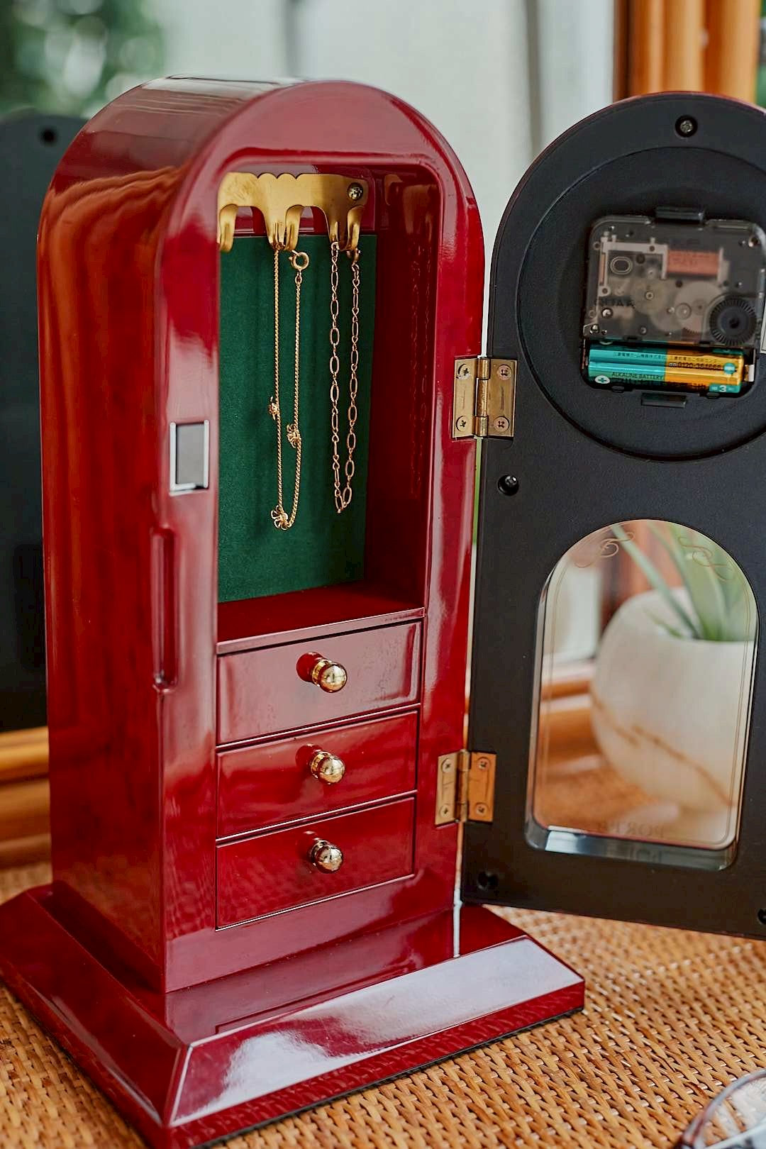 Wine Red Jewelry Clock Box