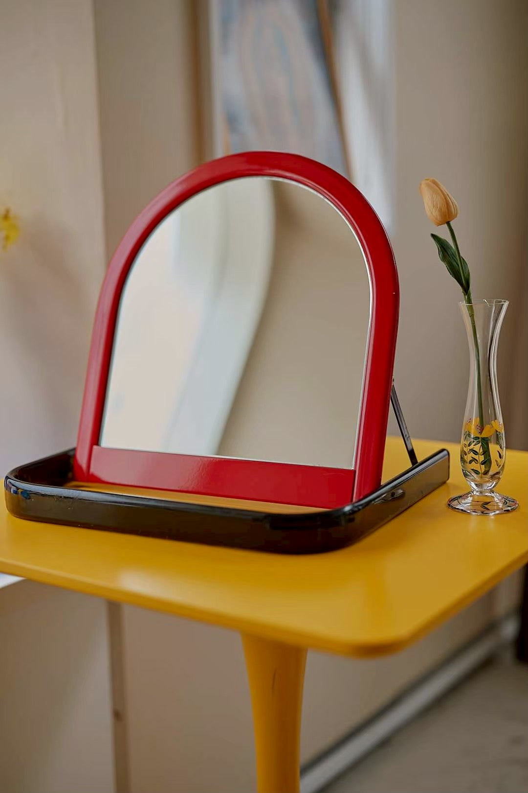 Red frame desk mirror