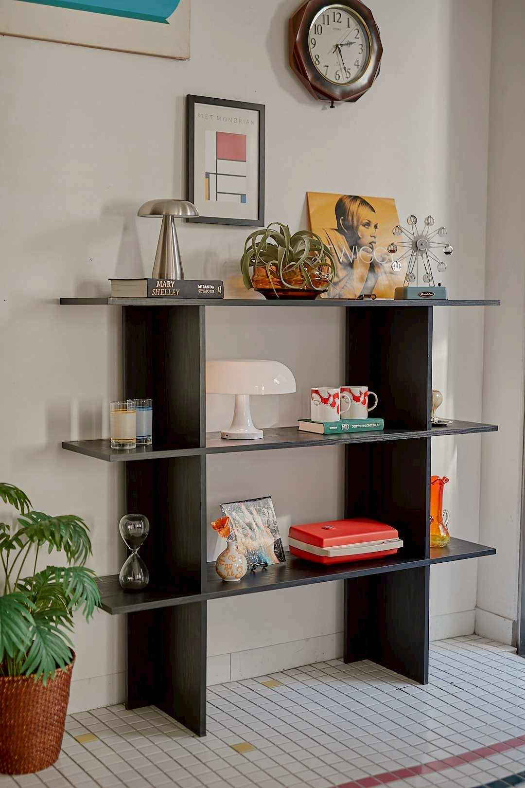 Black wood open shelf