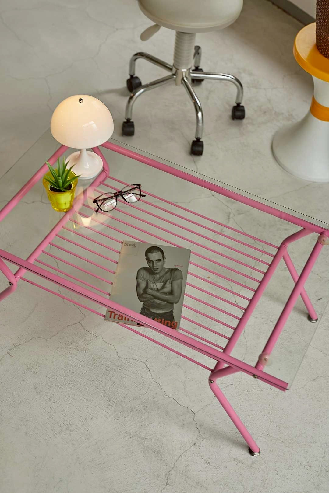 Pink Frame Glass Table
