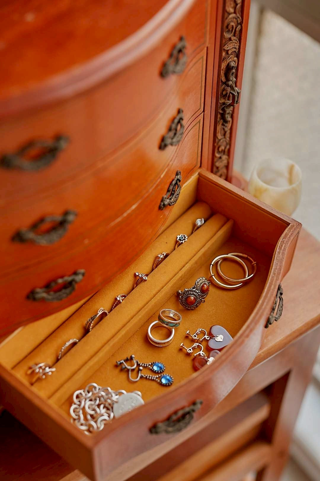 Wood Carved Jewelry Chest
