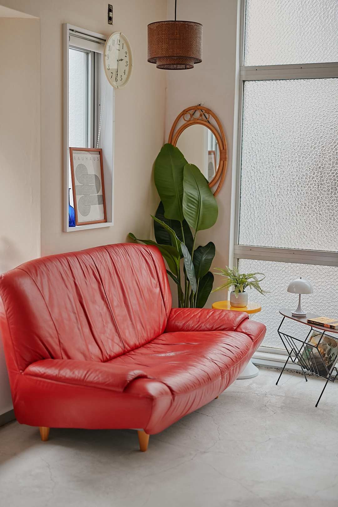 Puffy Red Leather Sofa