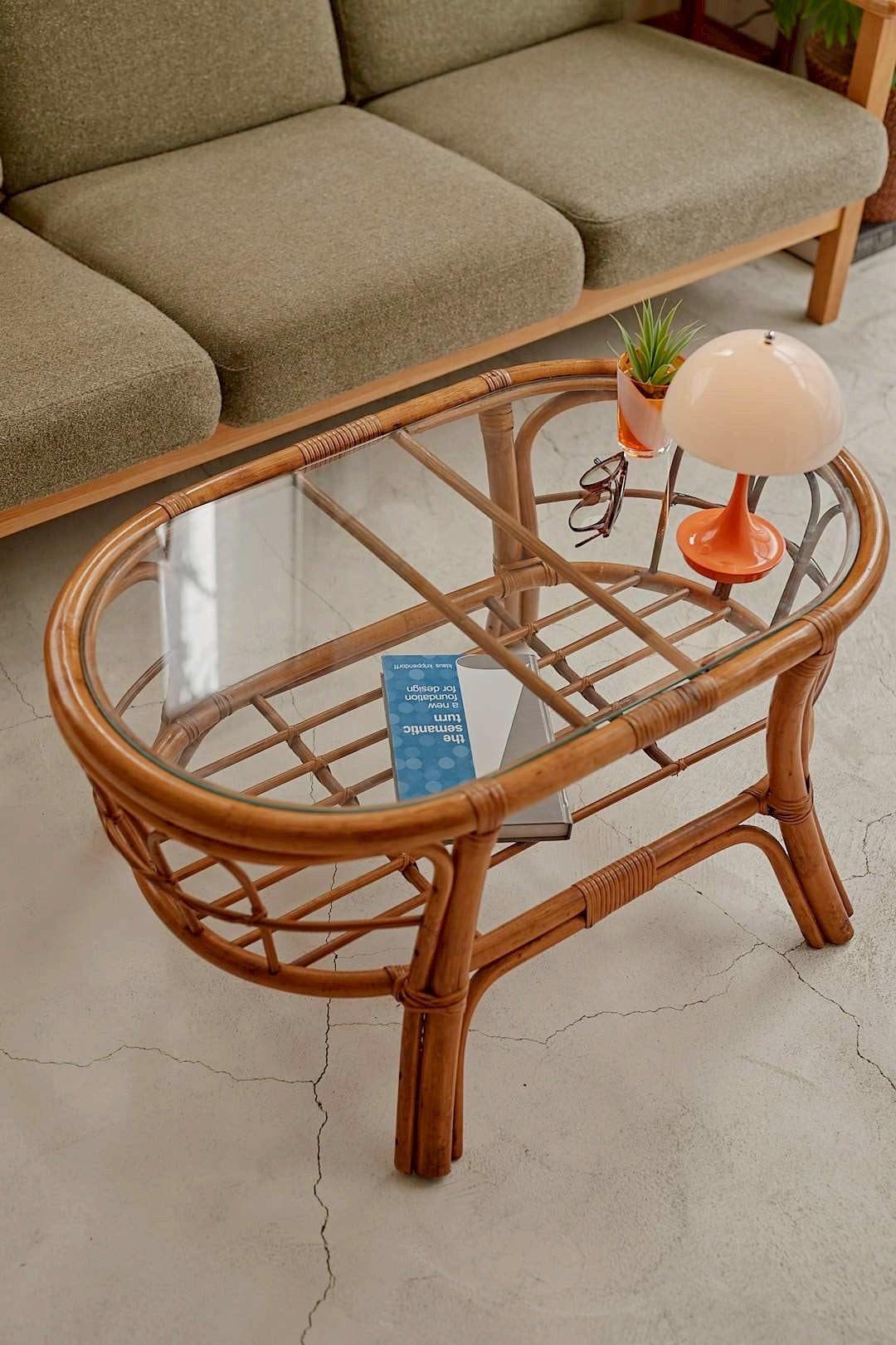 Rattan Oval Glass Table
