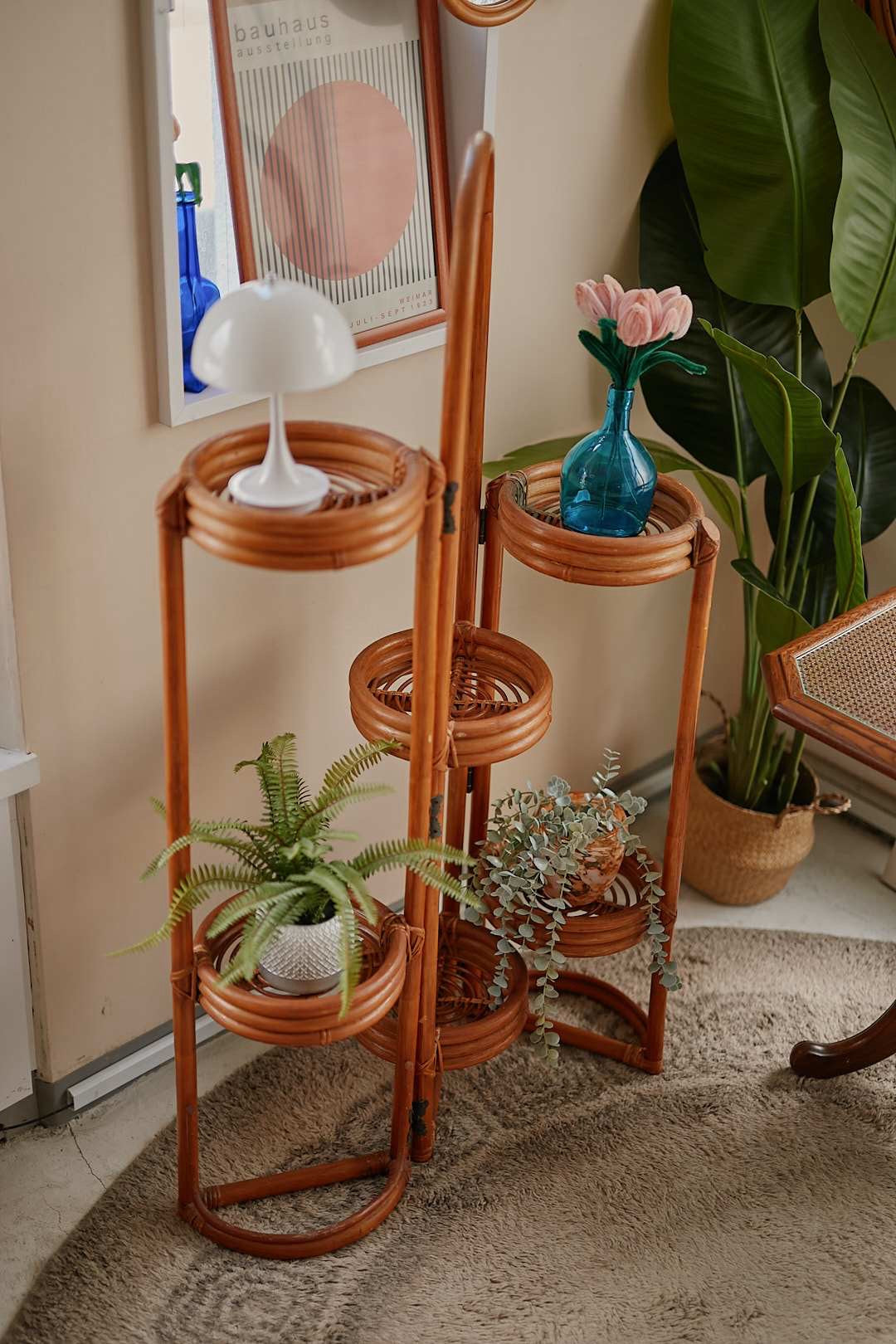 Folding Rattan Plant Stand