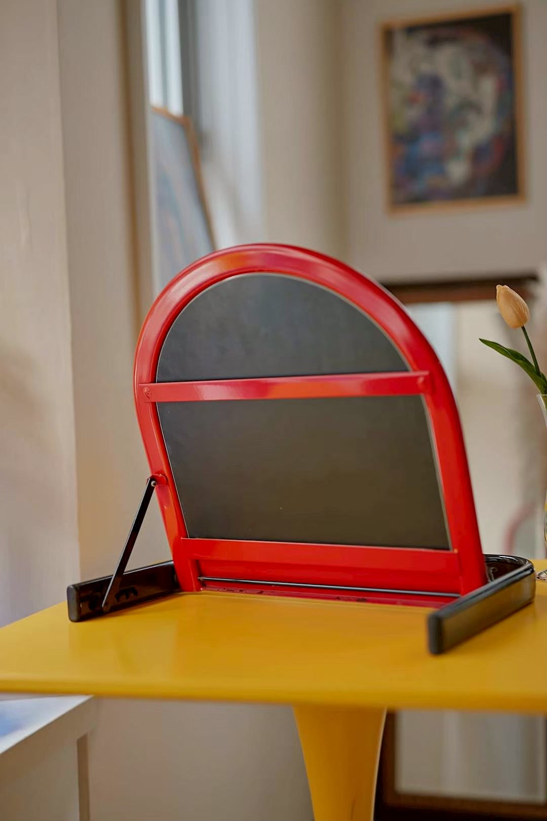 Red frame desk mirror