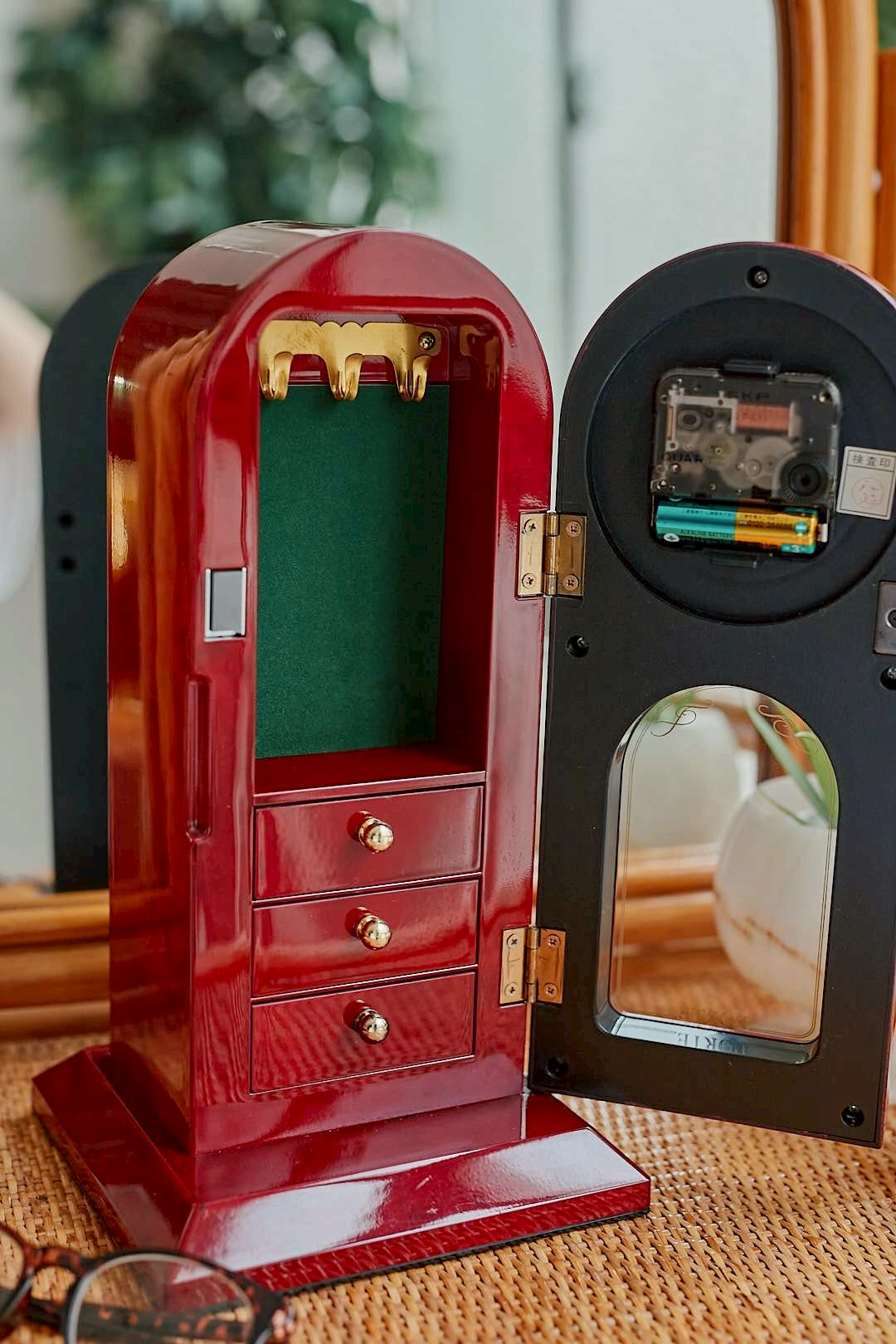 Wine Red Jewelry Clock Box